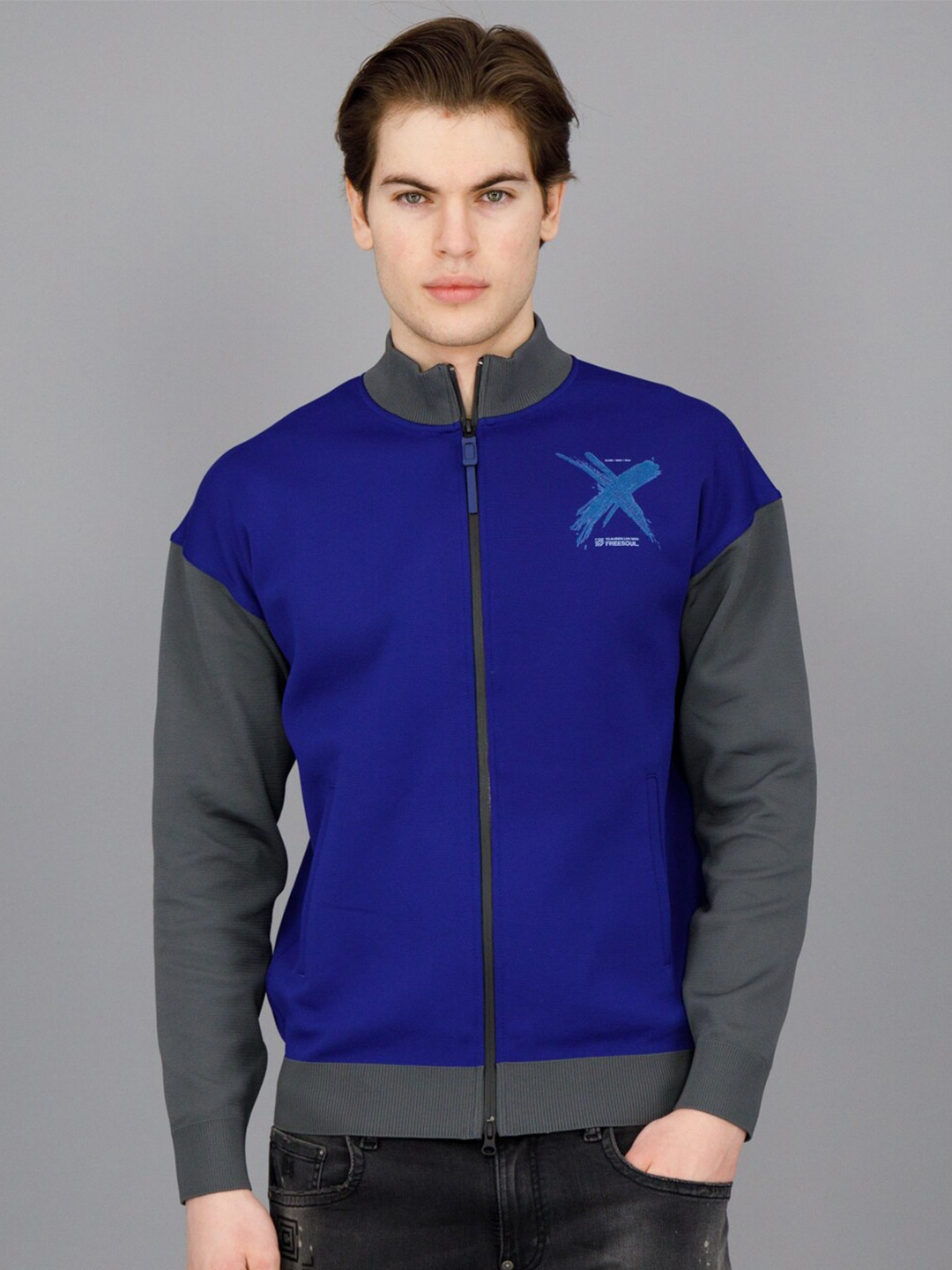 

FREESOUL Mock Collar Colourblocked Sweatshirt, Blue
