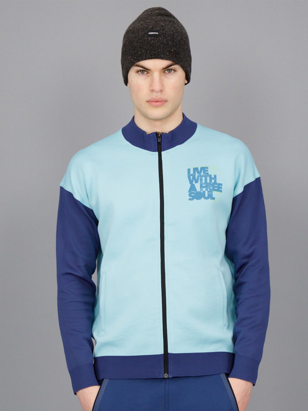 

FREESOUL Mock Collar Colourblocked Sweatshirt, Navy blue