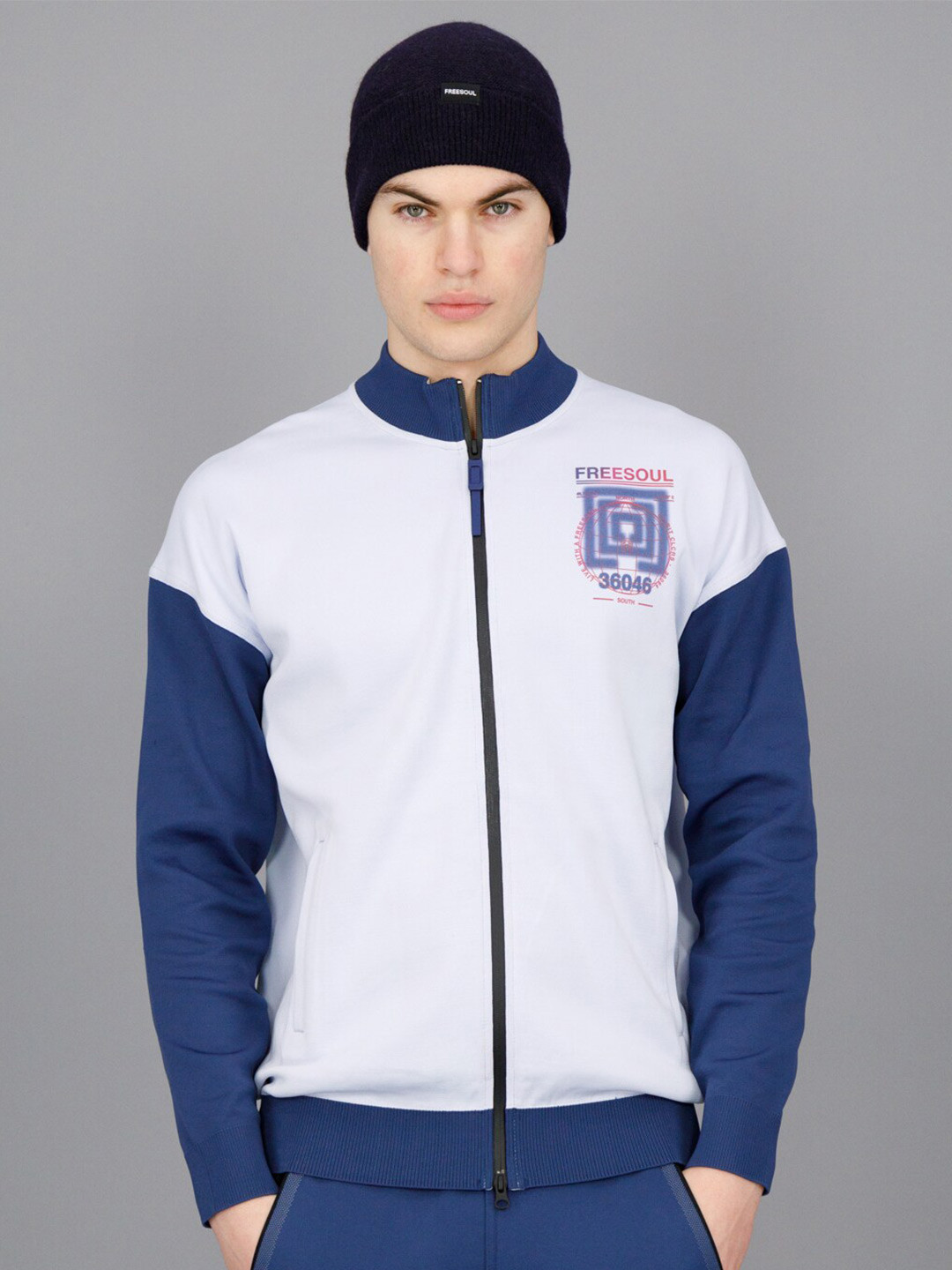 

FREESOUL Mock Collar Colourblocked Sweatshirt, Blue