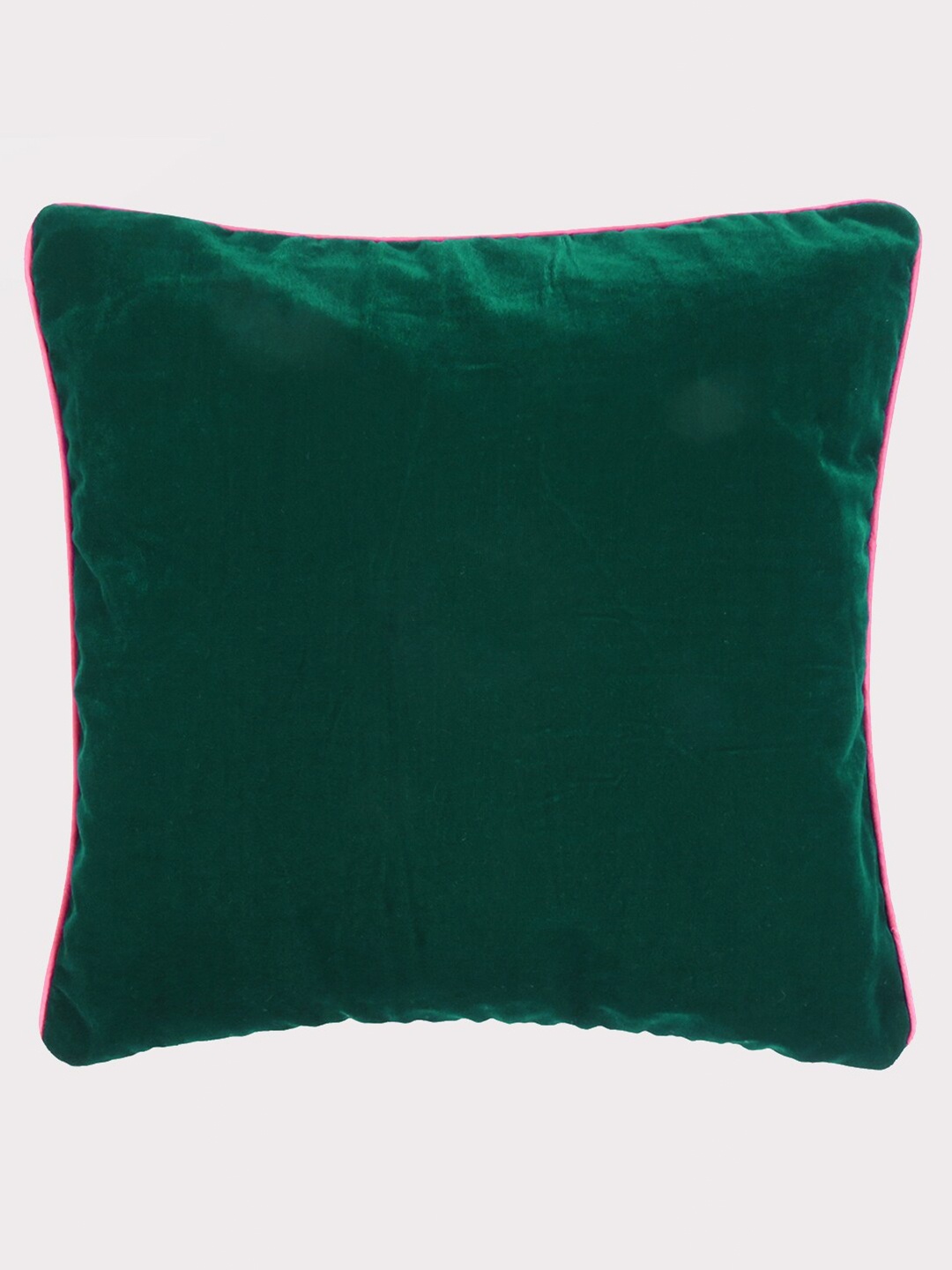 

OUSSUM Green & Pink Velvet Square Cushion Cover With Piping