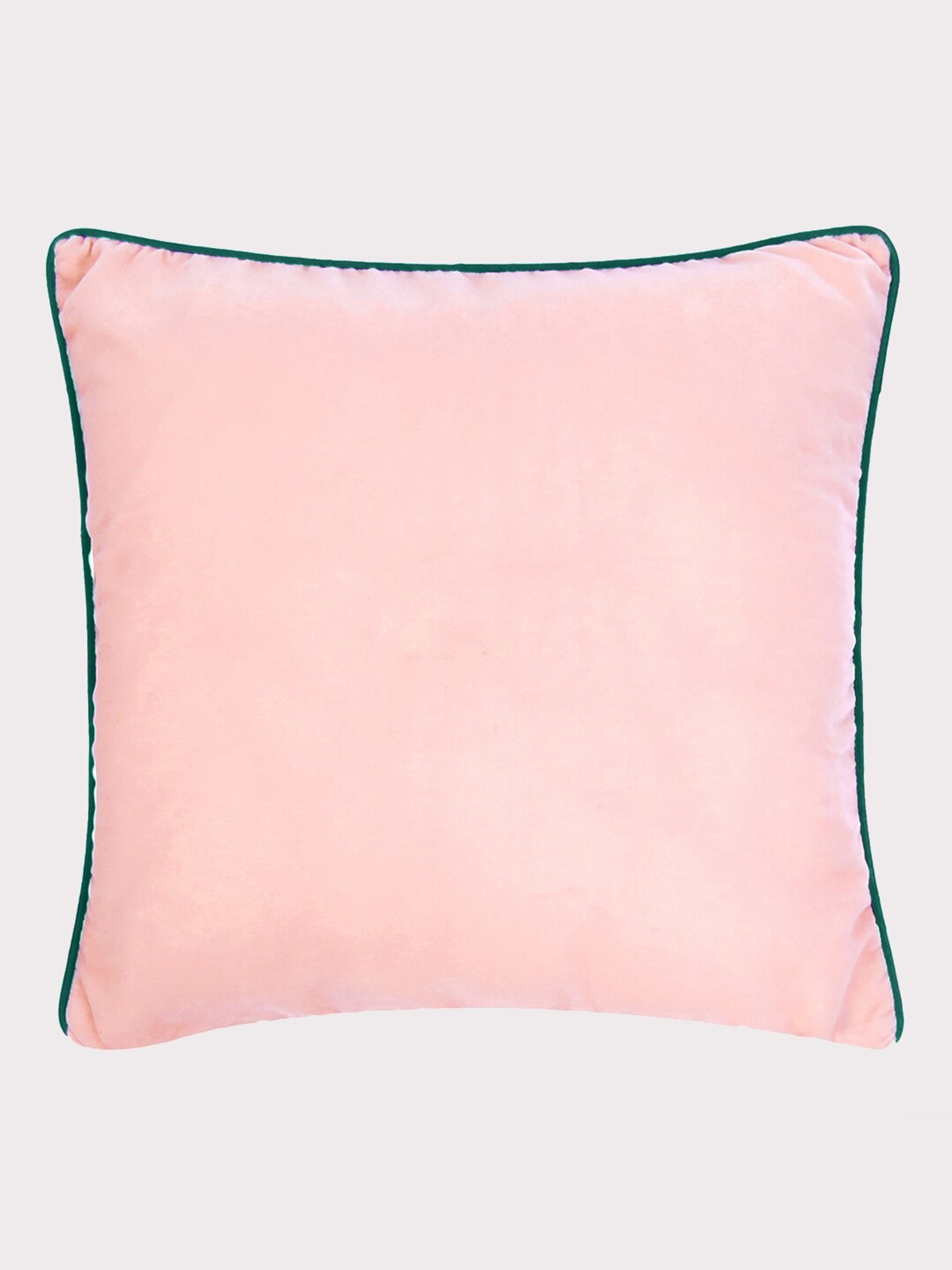 

OUSSUM Pink & Green Velvet Square Cushion Cover With Piping