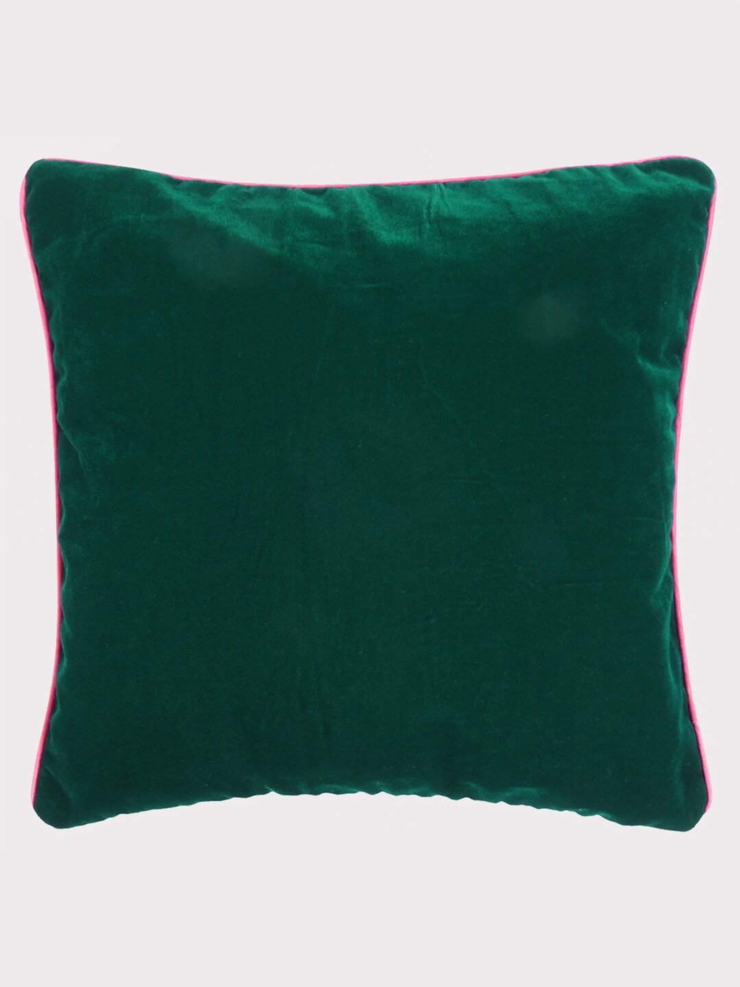

OUSSUM Green & Pink Velvet Square Cushion Cover With Piping