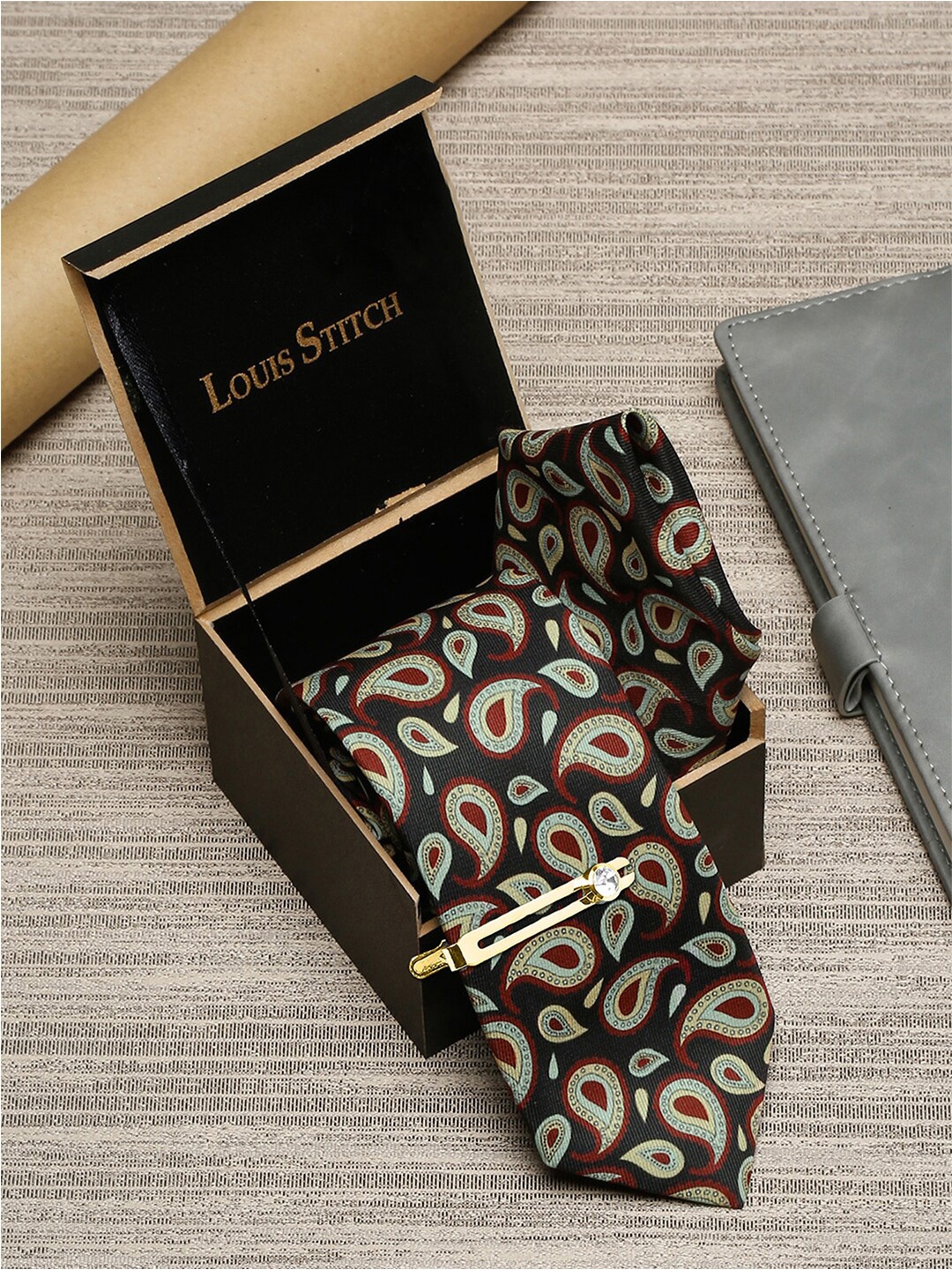 

LOUIS STITCH Men Italian Silk Necktie & Pocket Square Accessory Gift Set, Black