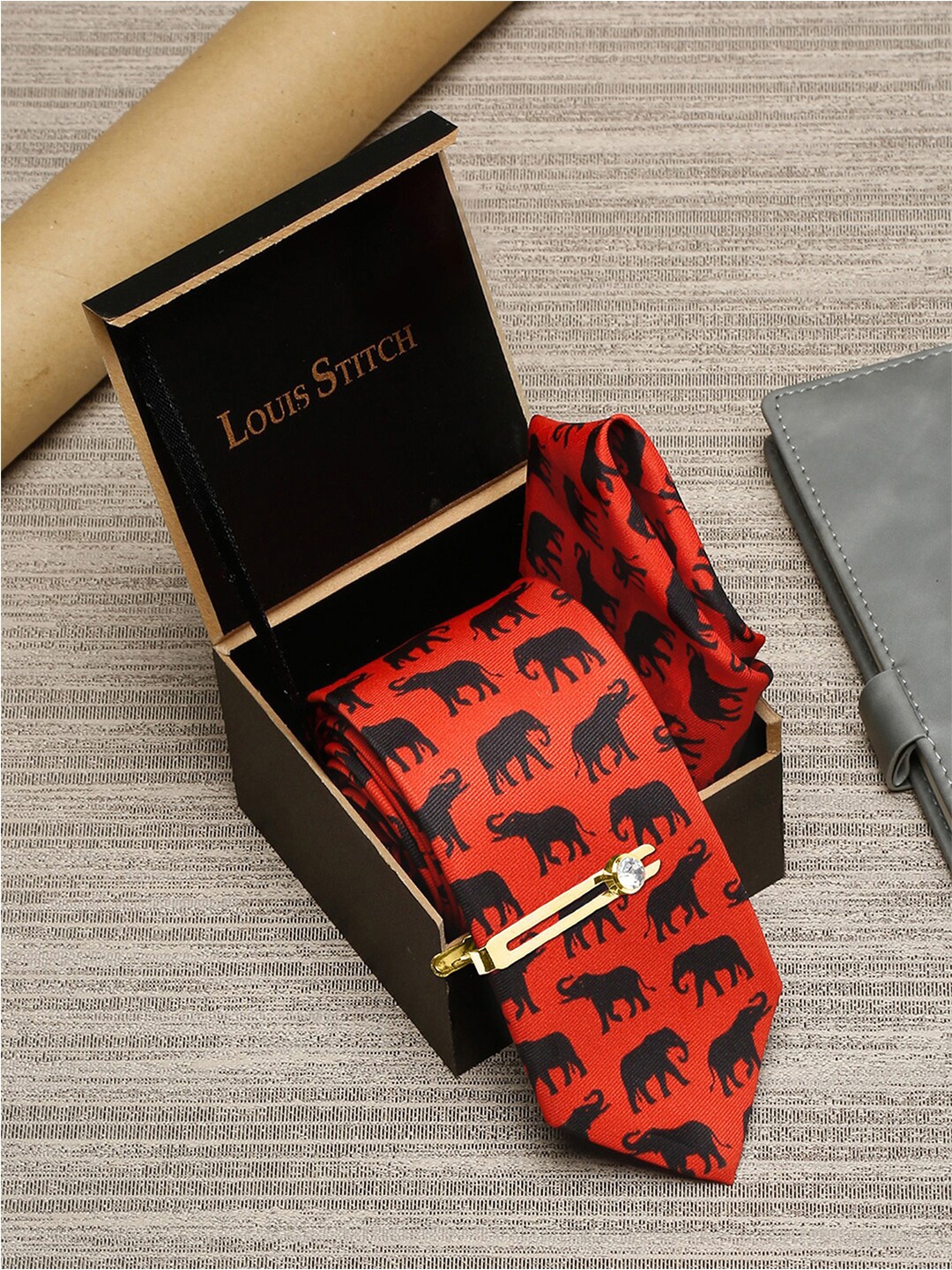 

LOUIS STITCH Men Italian Silk Necktie & Pocket Square Accessory Gift Set, Red