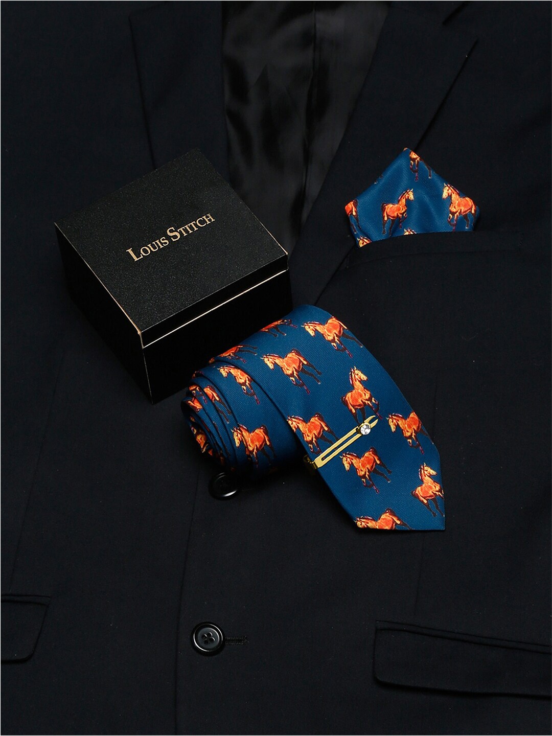 

LOUIS STITCH Men Italian Silk Necktie & Pocket Square Accessory Gift Set, Blue