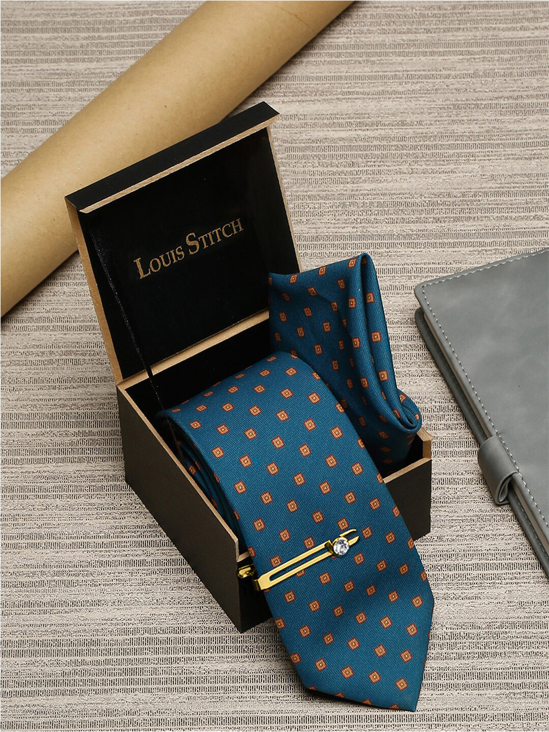 

LOUIS STITCH Men Italian Silk Necktie & Pocket Square Accessory Gift Set, Blue