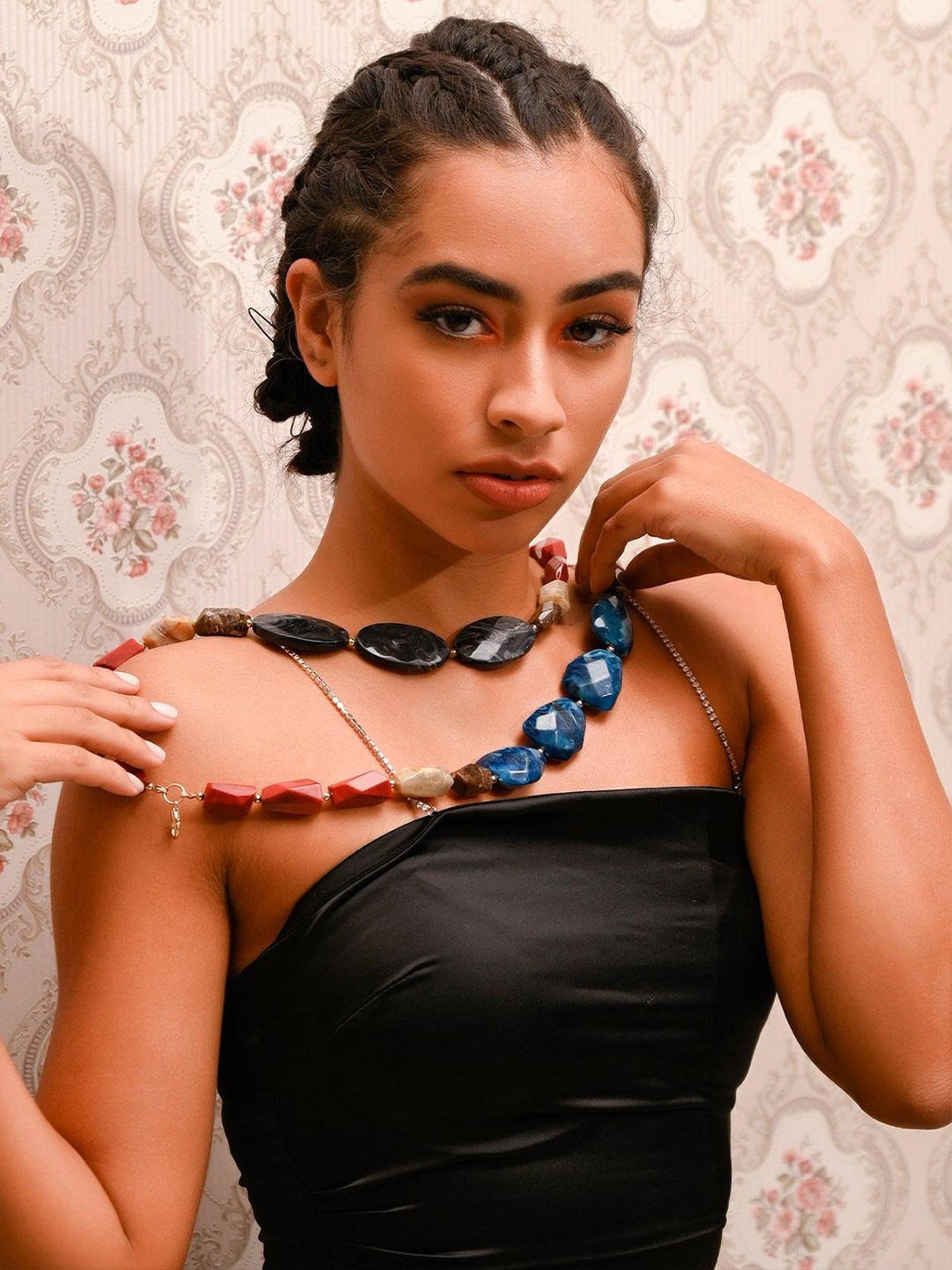 

ODETTE Stone Studded Layered Necklace, Blue