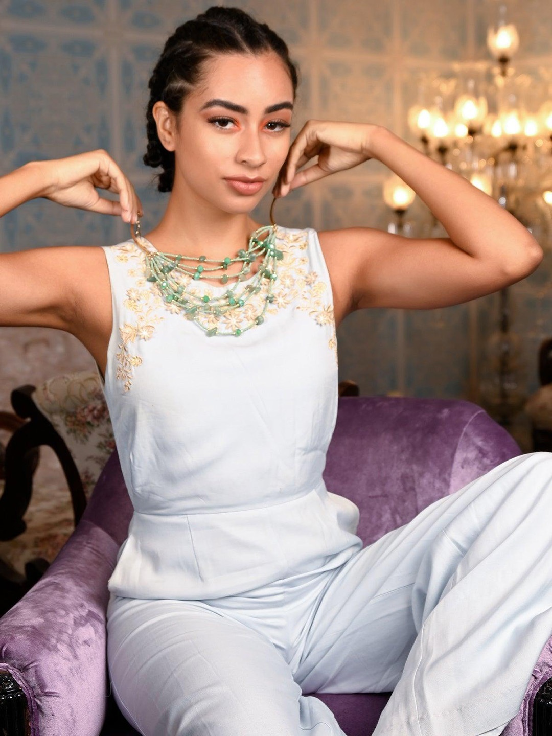 

ODETTE Beaded Minimal Necklace, Sea green