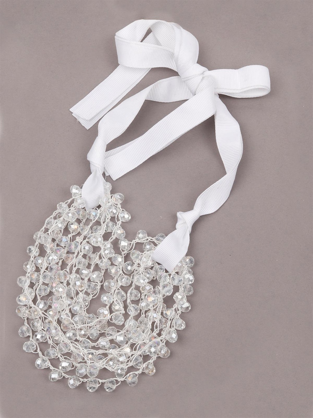 

ODETTE beaded bow tie statement necklace, White