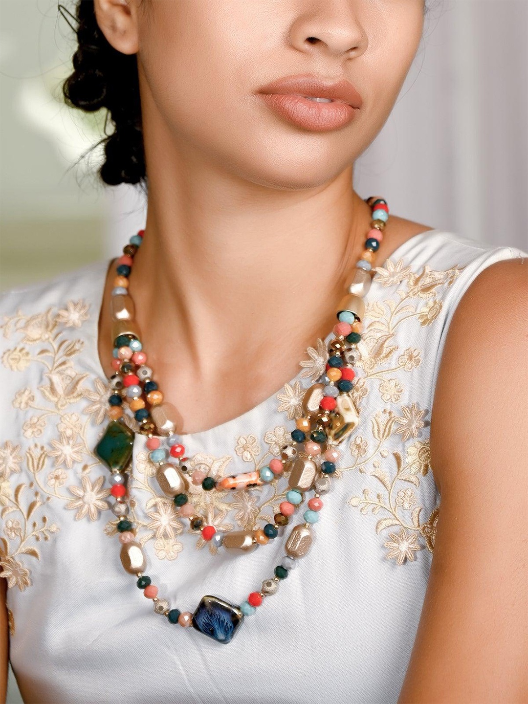 

ODETTE Stone-Studded Layered Minimal Necklace, Gold