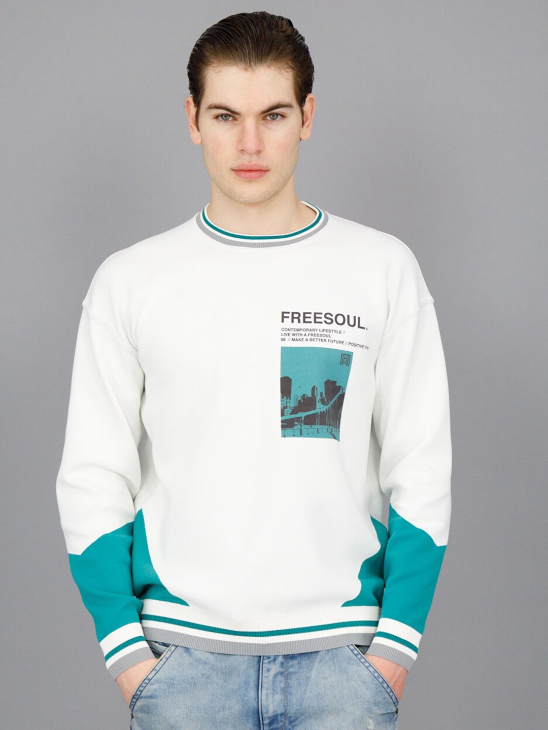 

FREESOUL Graphic Printed Round Neck Sweatshirt, Off white