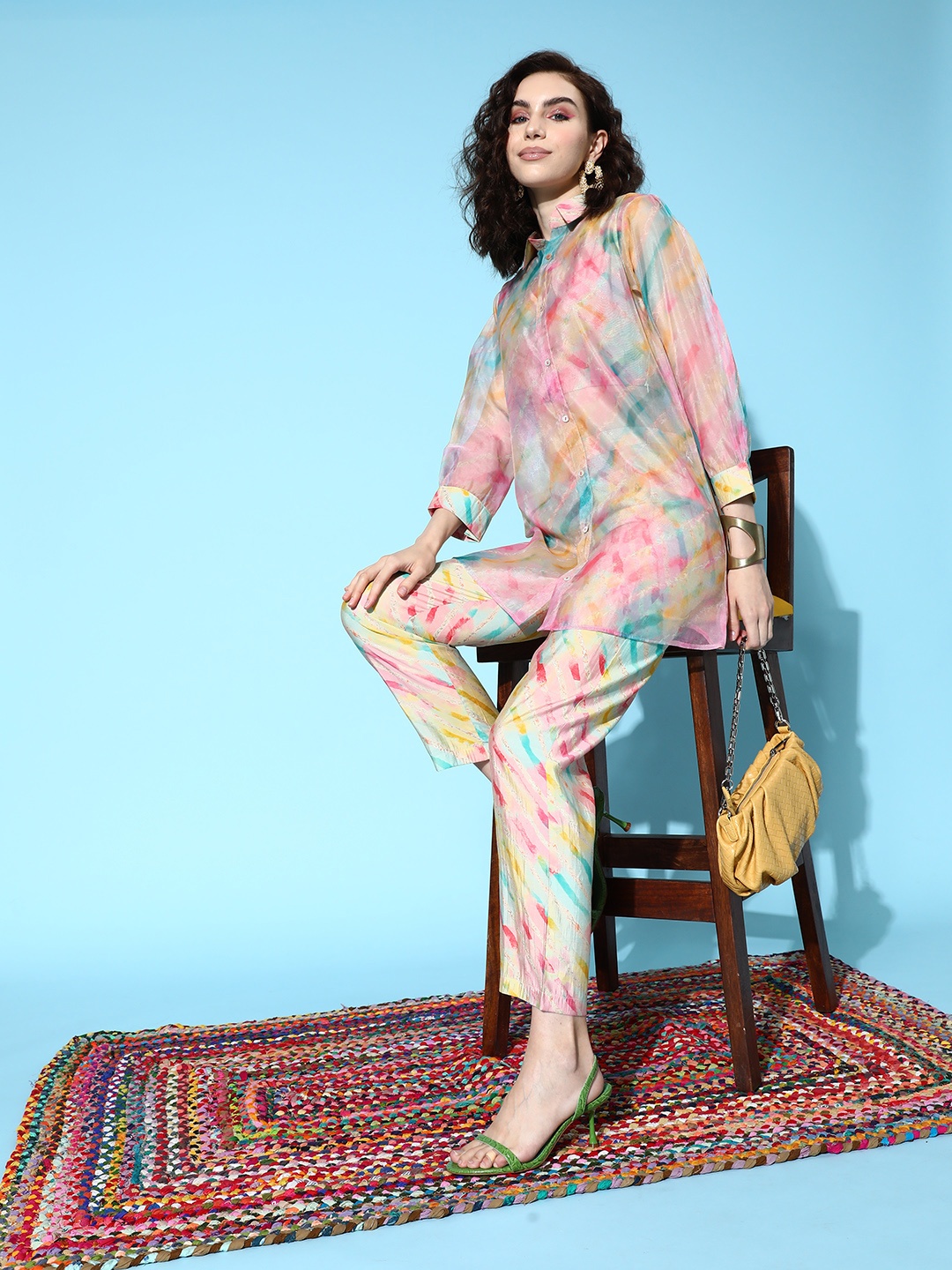 

Sangria Women Printed Top with Trousers & with Jacket, Multi