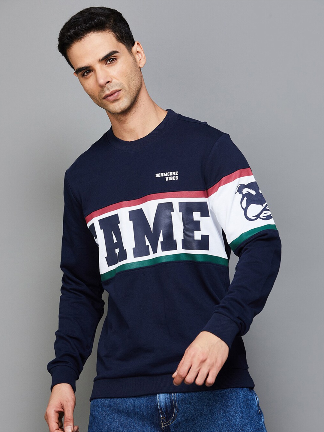 

Fame Forever by Lifestyle Typography Printed Cotton Pullover Sweatshirt, Blue