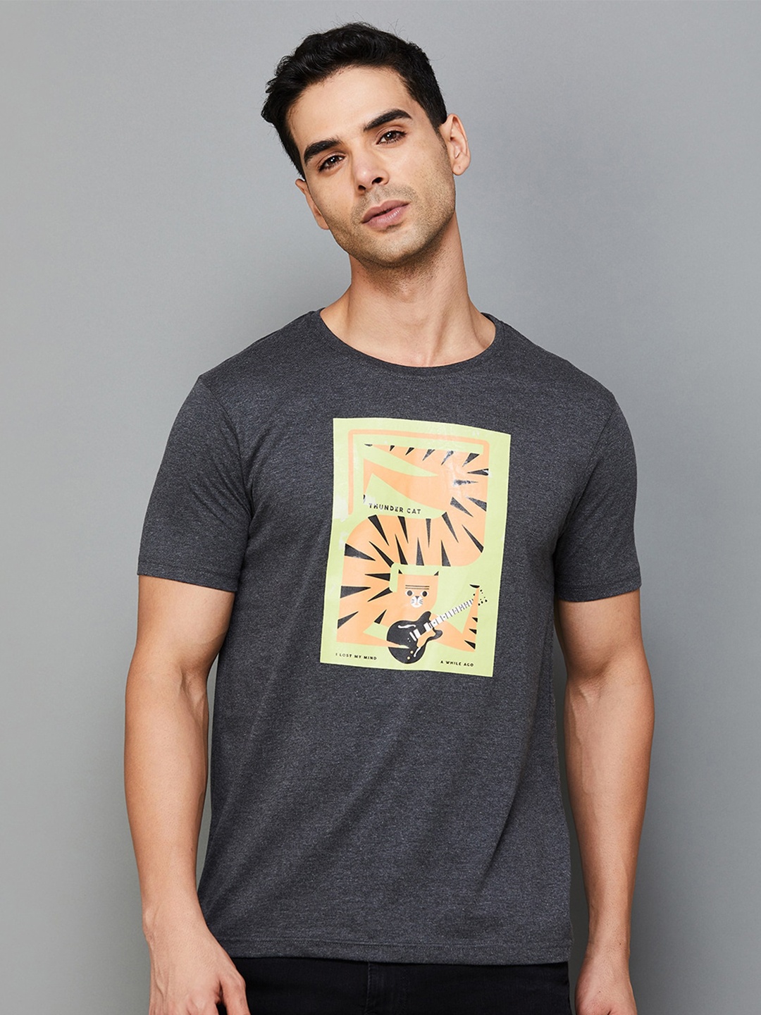 

Fame Forever by Lifestyle Graphic Printed Round Neck Pure Cotton T-shirt, Grey