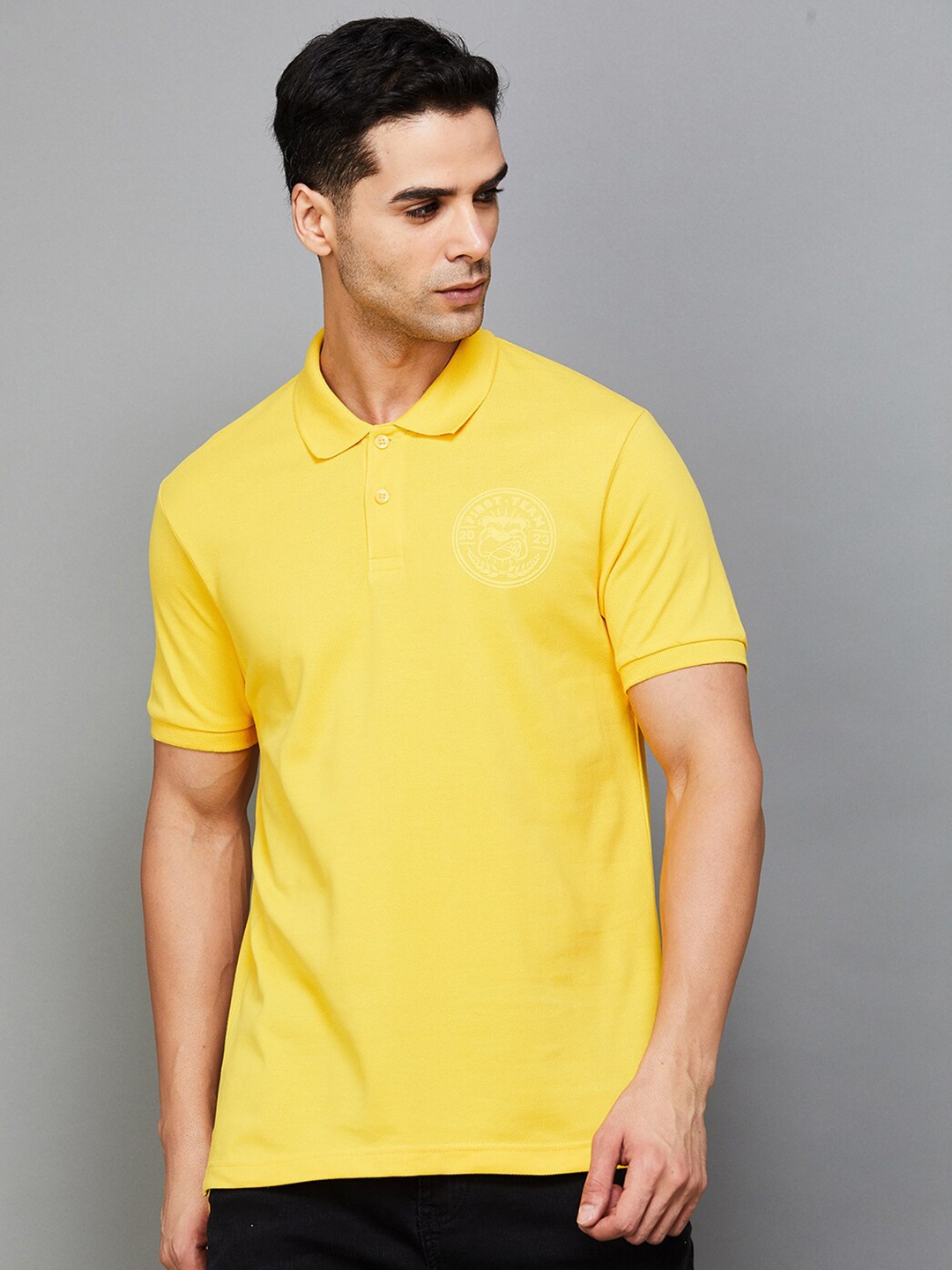 

Fame Forever by Lifestyle Polo Collar Pure Cotton T-shirt, Yellow