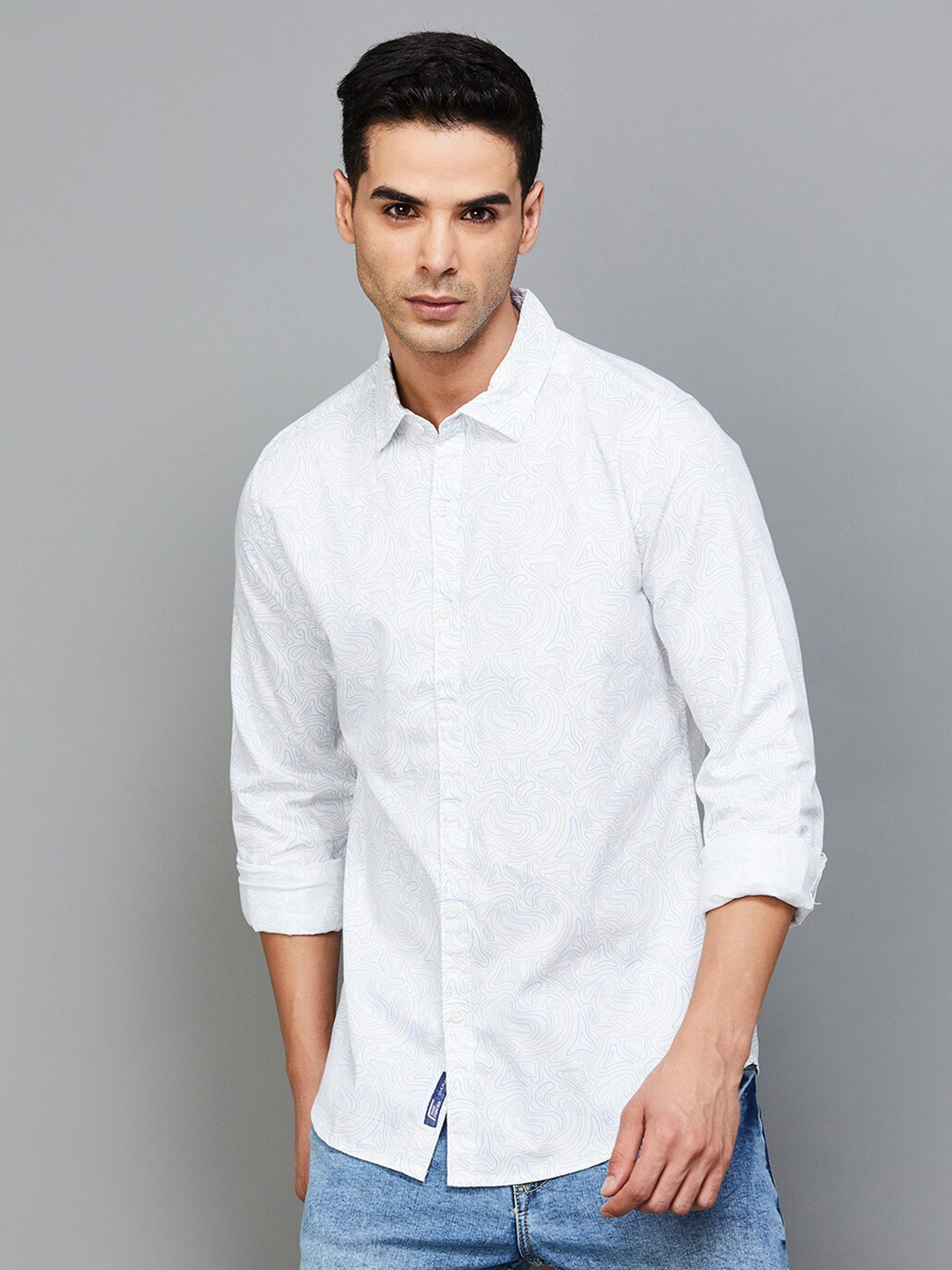 

Fame Forever by Lifestyle Abstract Printed Casual Cotton Shirt, White