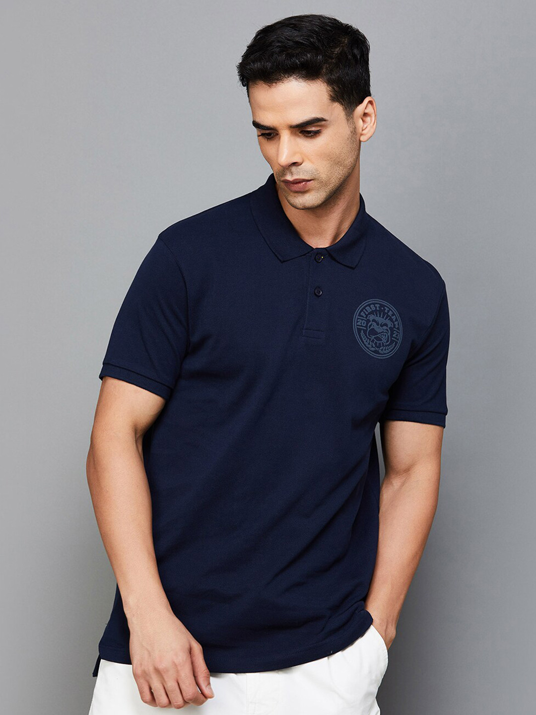 

Fame Forever by Lifestyle Polo Collar Pure Cotton T-shirt, Blue