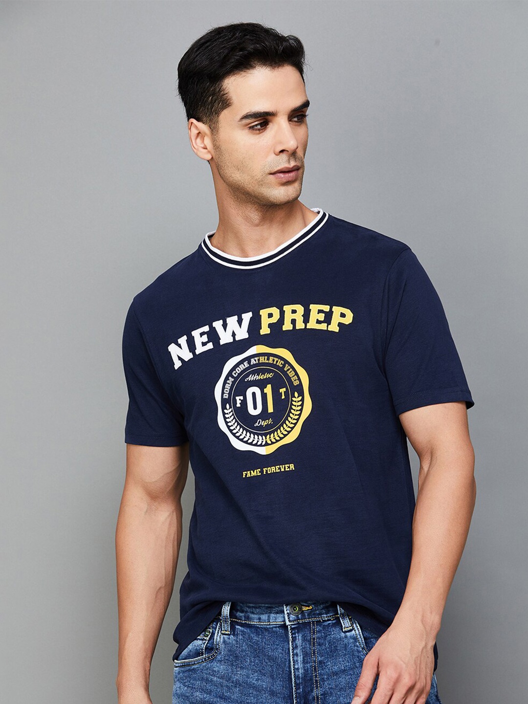 

Fame Forever by Lifestyle Typography Printed Cotton T-Shirt, Blue