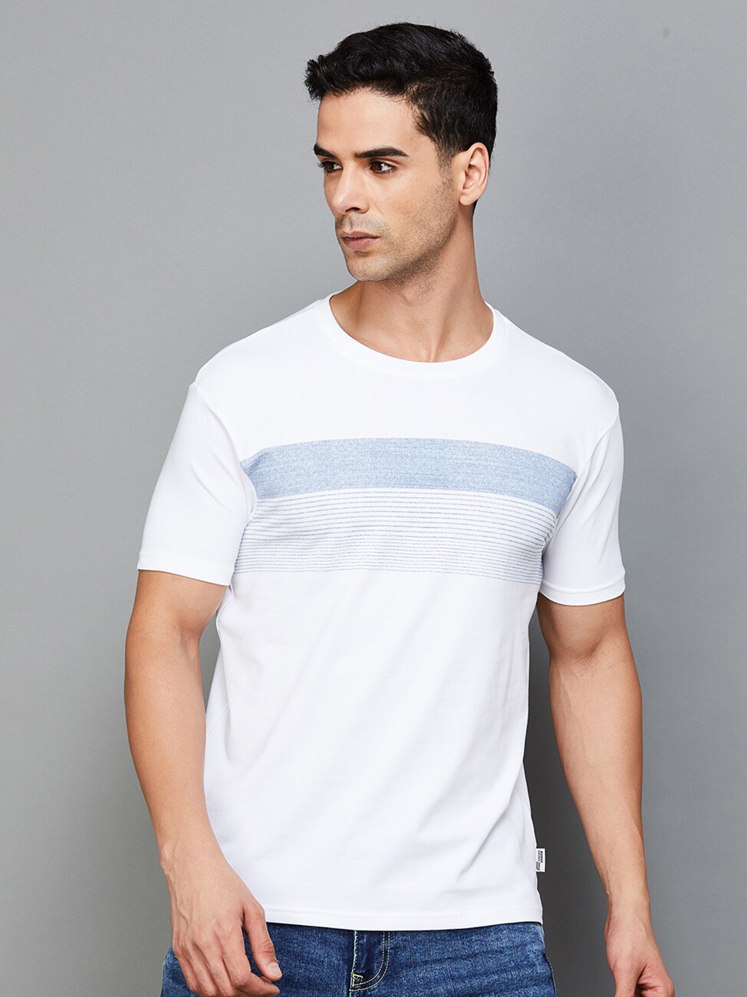 

Fame Forever by Lifestyle Striped Round Neck Pure Cotton T-shirt, White