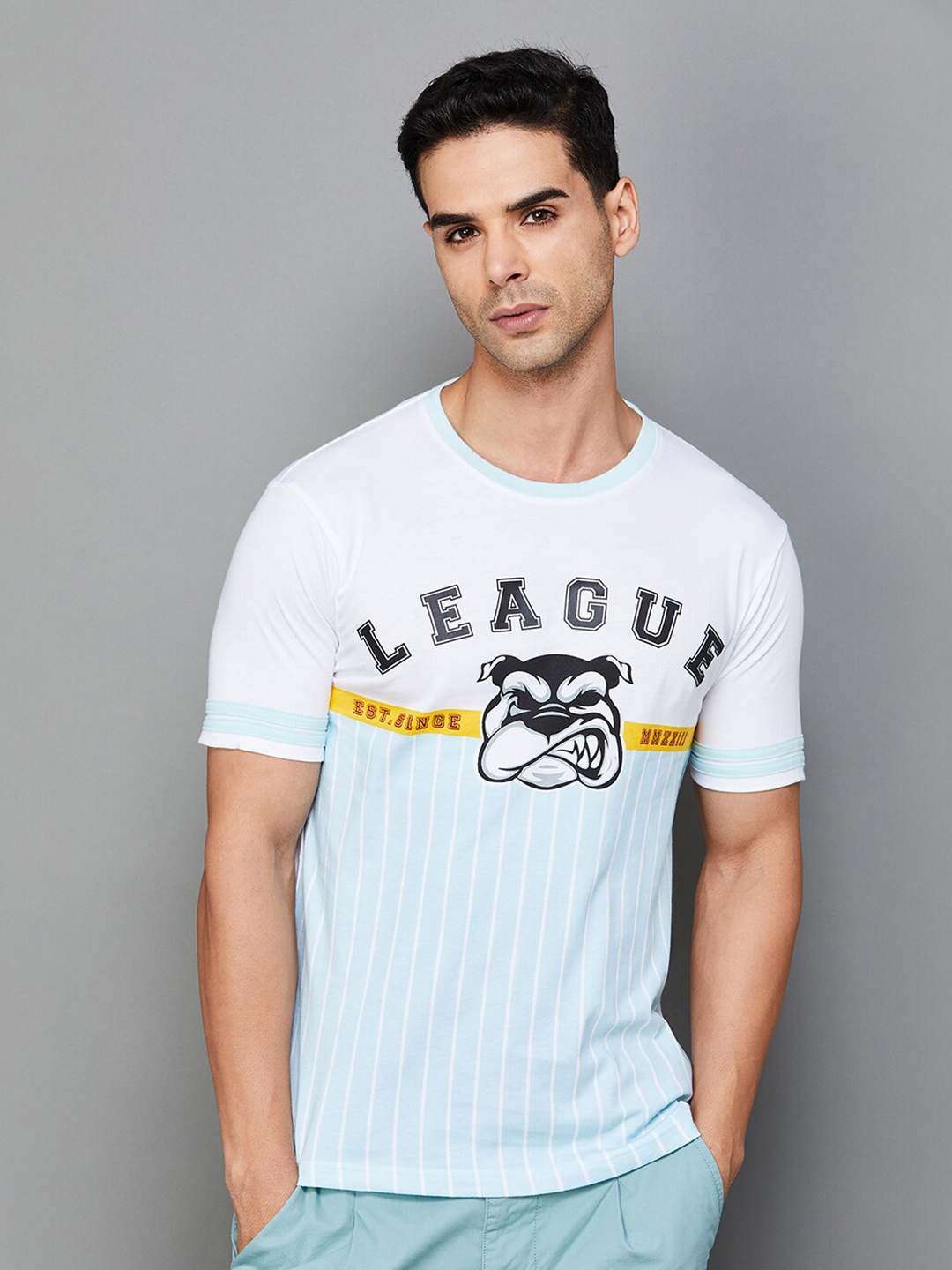 

Fame Forever by Lifestyle Graphic Printed Round Neck Pure Cotton T-shirt, Blue