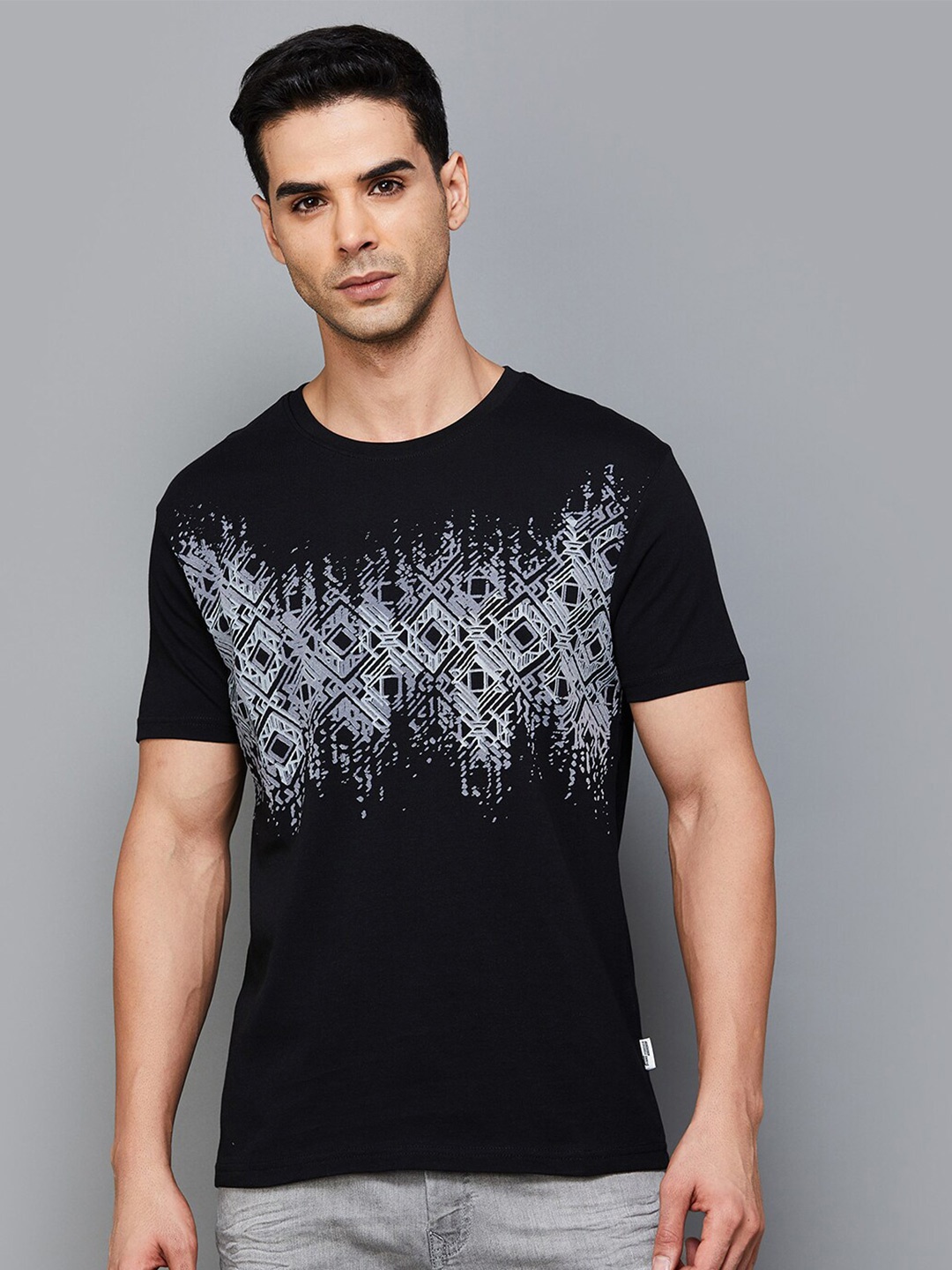 

Fame Forever by Lifestyle Abstract Printed Polo Collar Cotton T-Shirt, Black