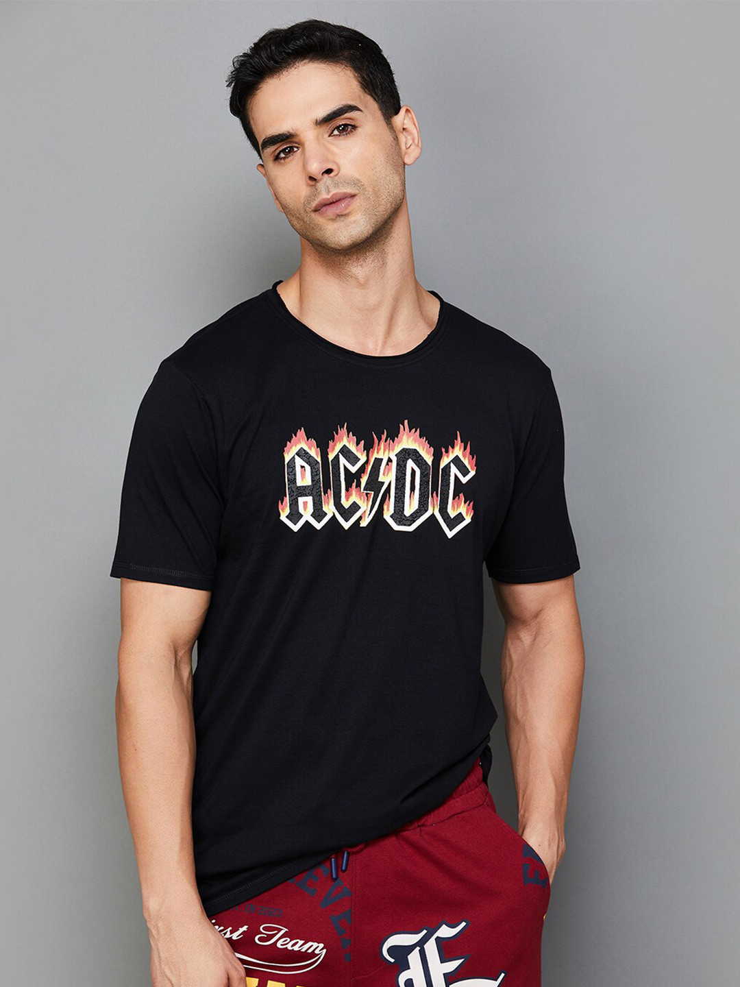 

Forca by Lifestyle Typography Printed Round Neck Cotton T-shirt, Black