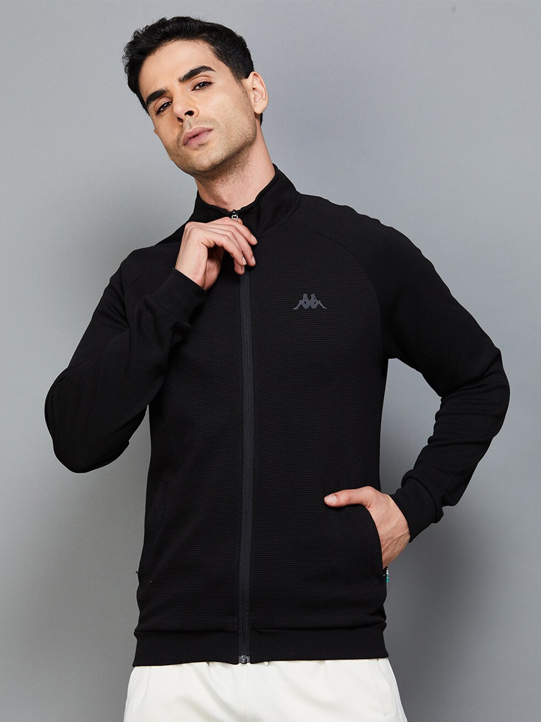 

Kappa Mandarin Collar Front Open Sweatshirt, Black