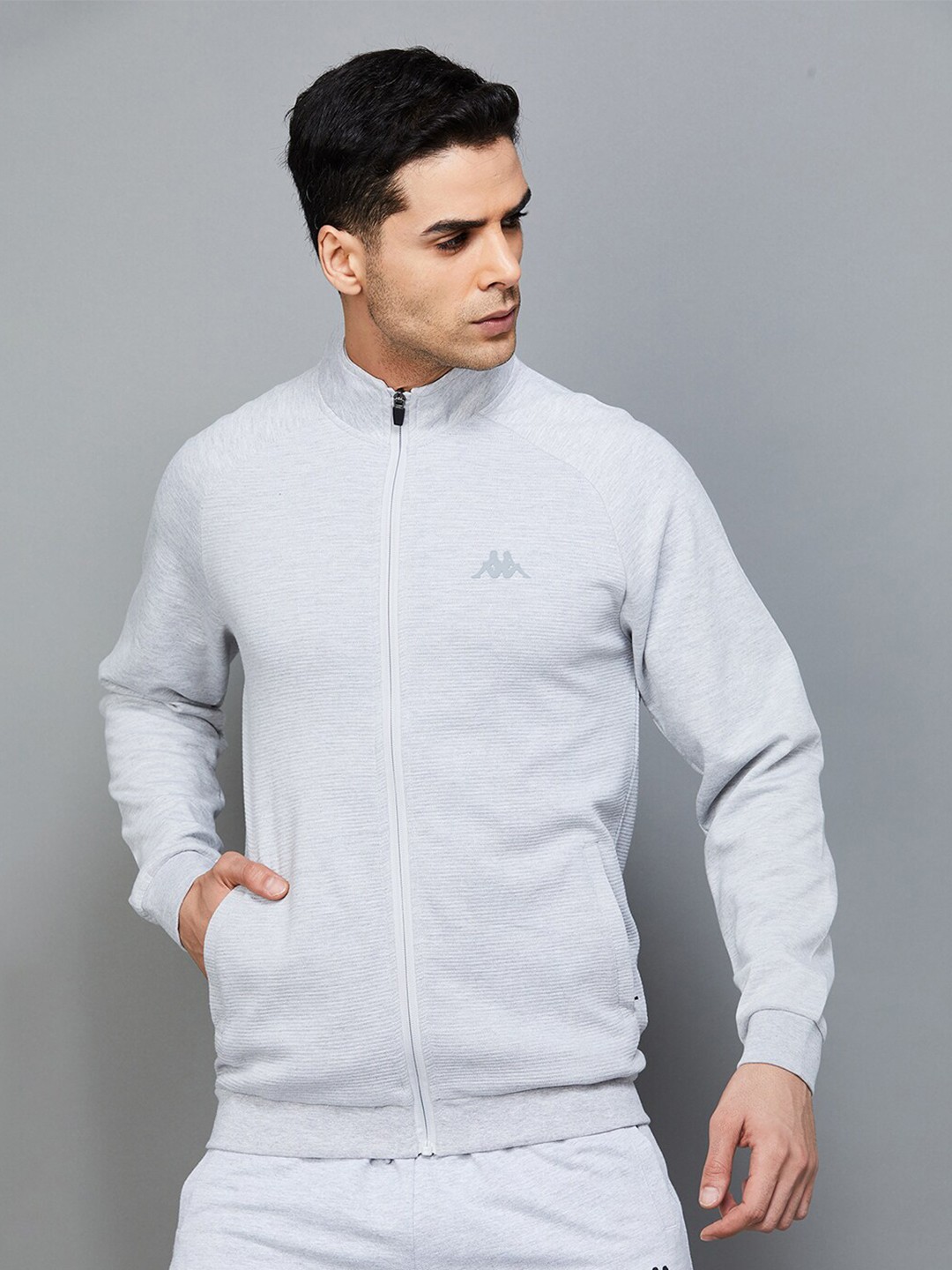 

Kappa Mandarin Collar Front Open Sweatshirt, Grey