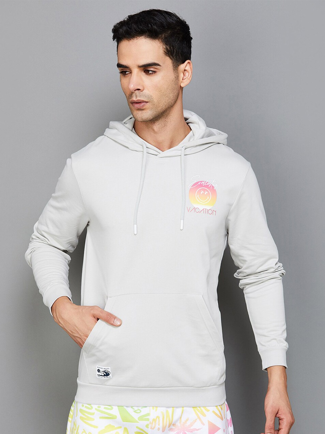 

SmileyWorld Long Sleeves Hooded Cotton Pullover, Grey
