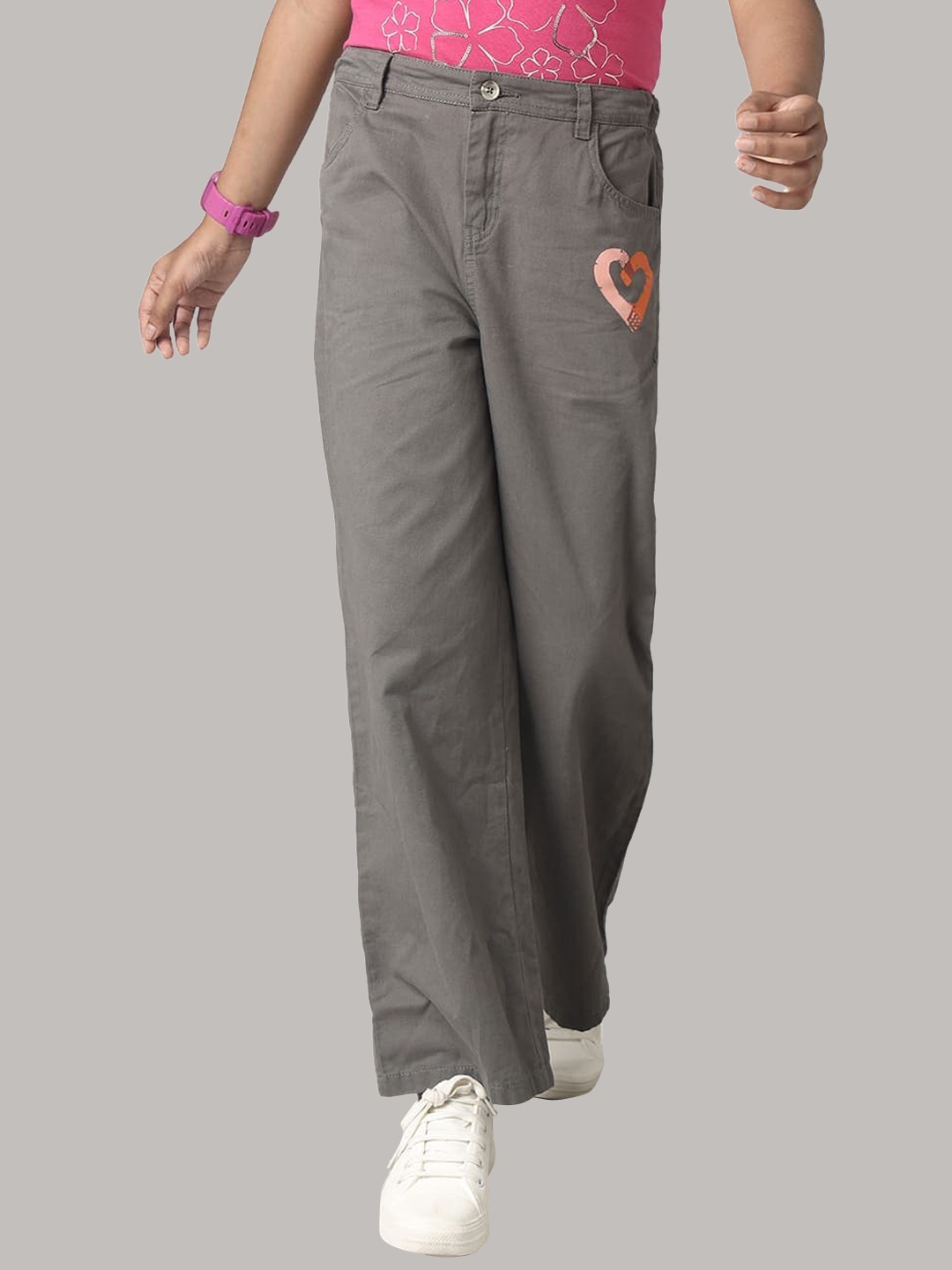 

UNDER FOURTEEN ONLY Girls Relaxed Cotton Trousers, Grey