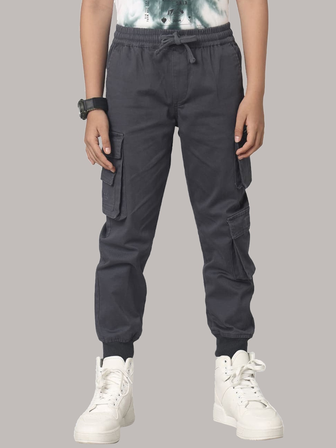 

UNDER FOURTEEN ONLY Boys Relaxed Cotton Joggers, Grey