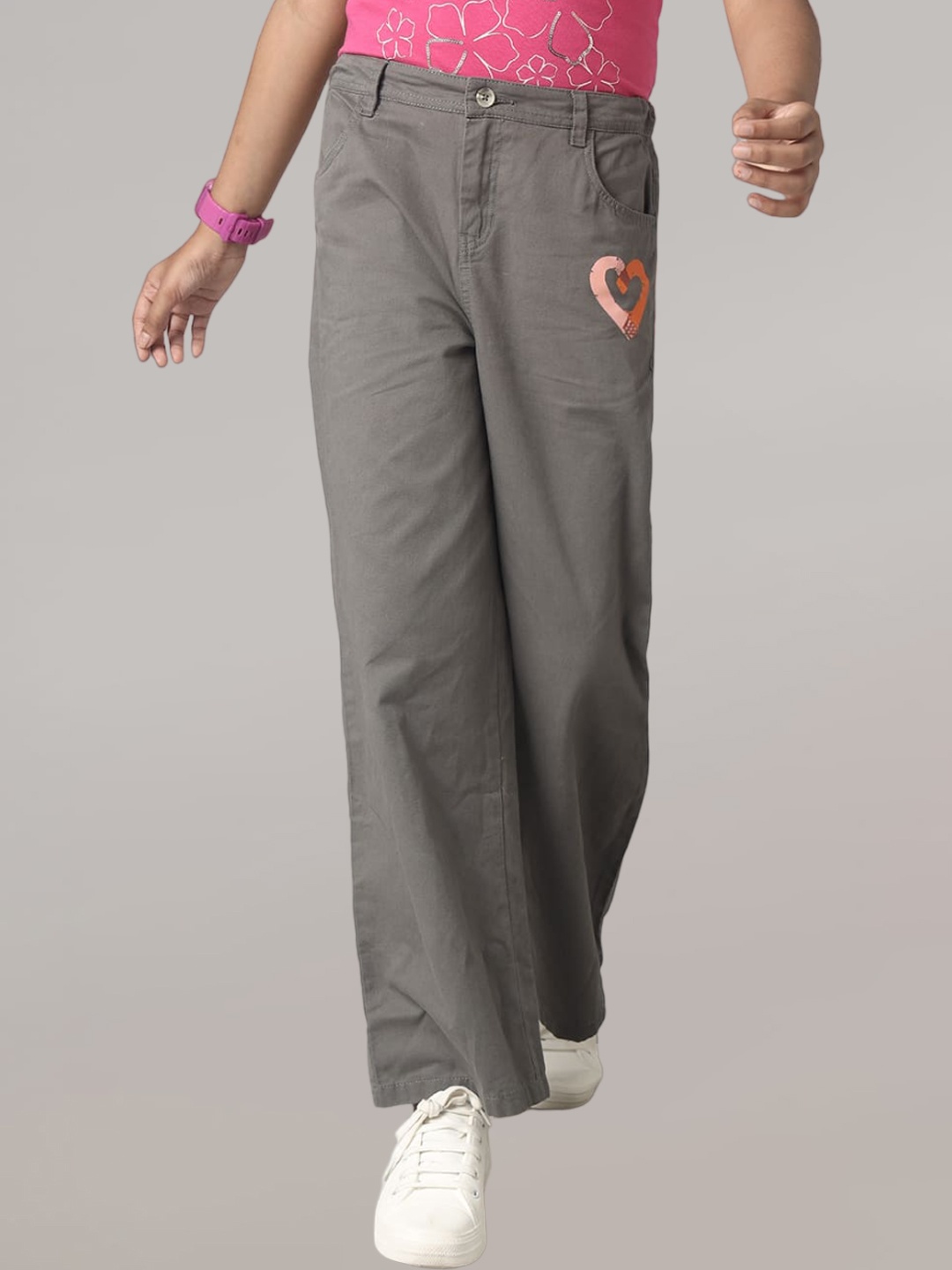 

UNDER FOURTEEN ONLY Girls Relaxed Mid-Rise Plain Cotton Chinos, Grey