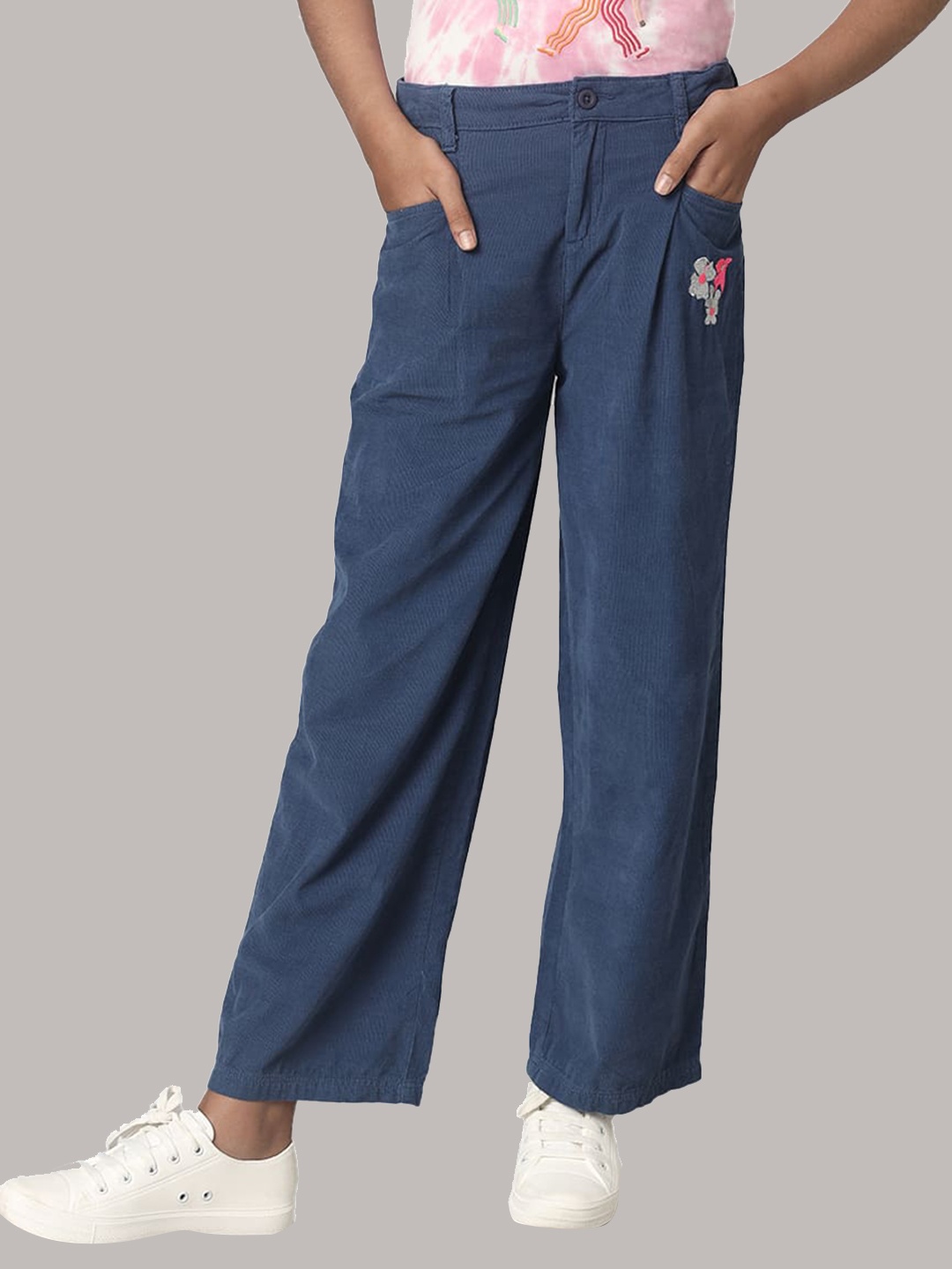

UNDER FOURTEEN ONLY Girls Relaxed Mid-Rise Plain Cotton Chinos, Blue