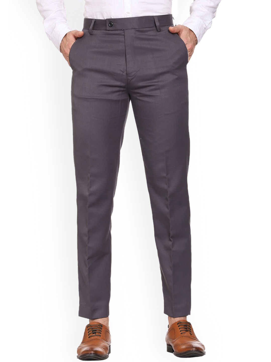 

MALENO Men Smart Slim Fit Formal Trousers, Grey