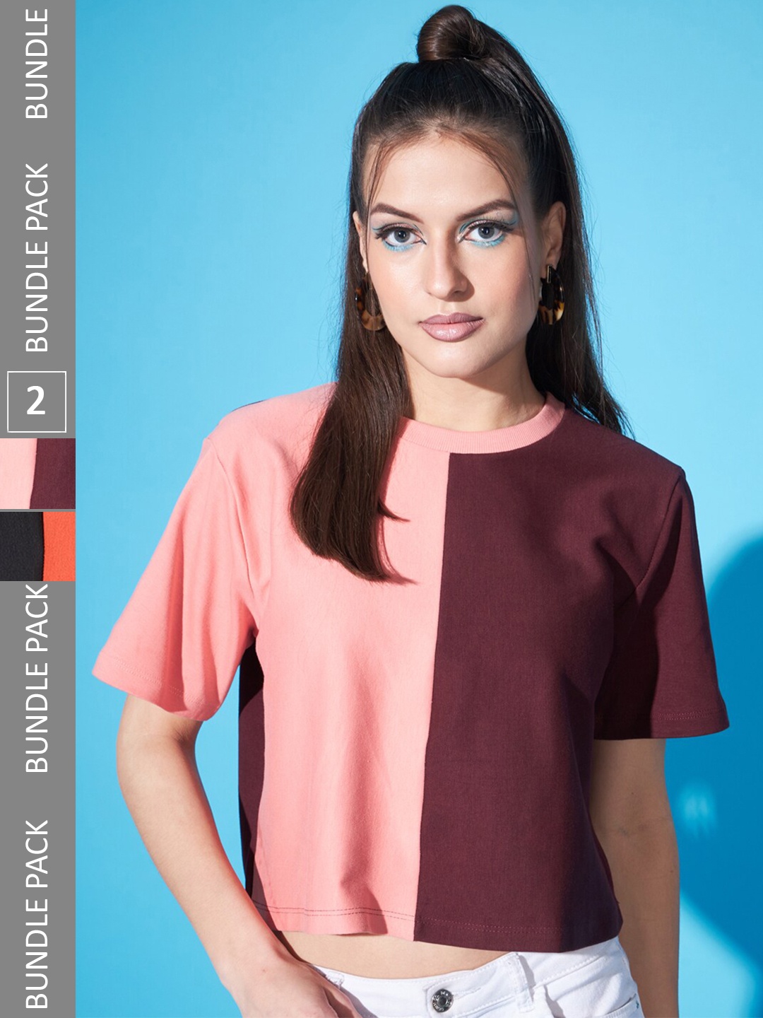

GUTI Pack Of 2 Colourblocked Cotton Boxy T-Shirt, Pink