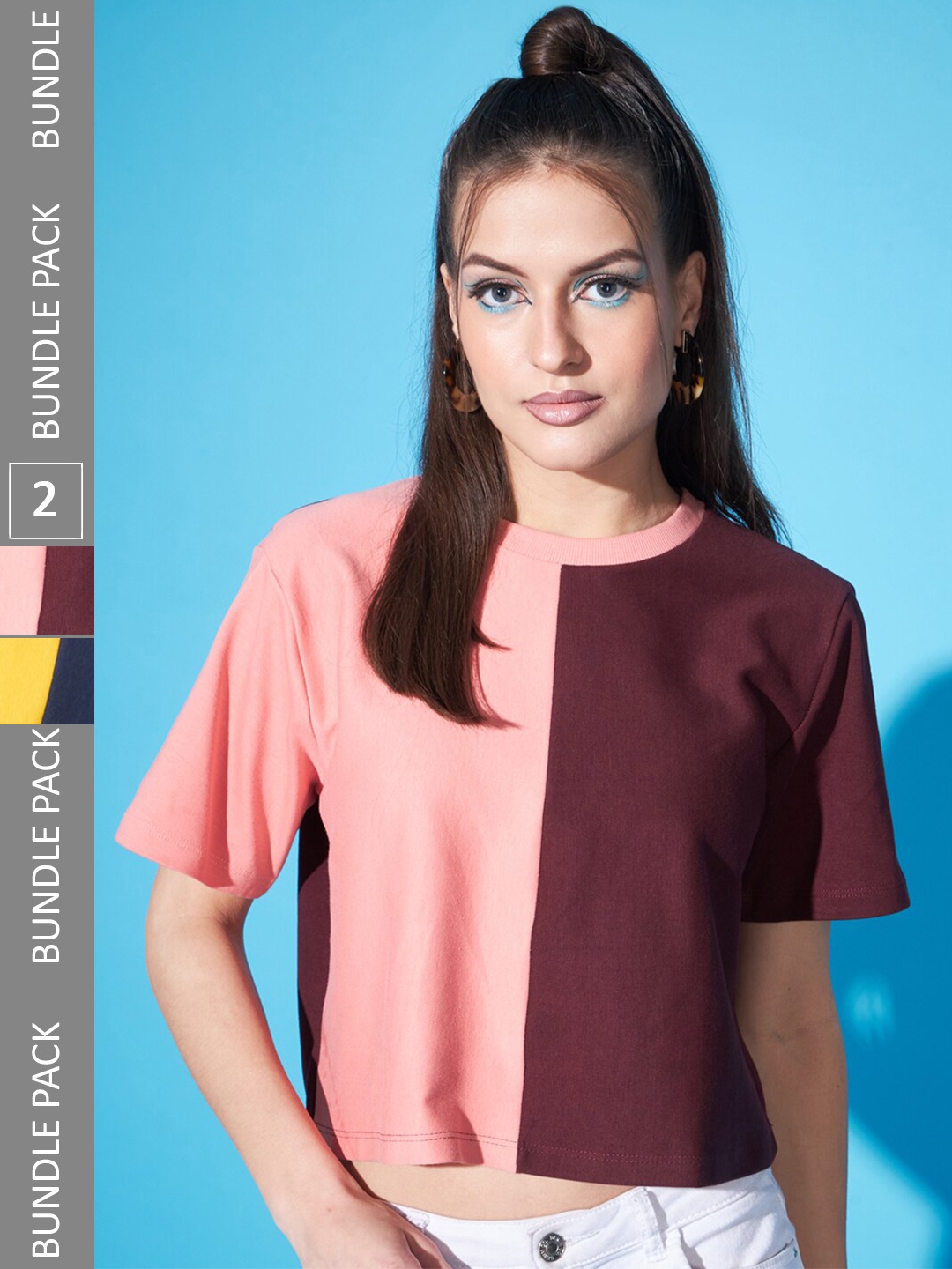 

GUTI Pack Of 2 Colourblocked Cotton Boxy T-Shirt, Pink