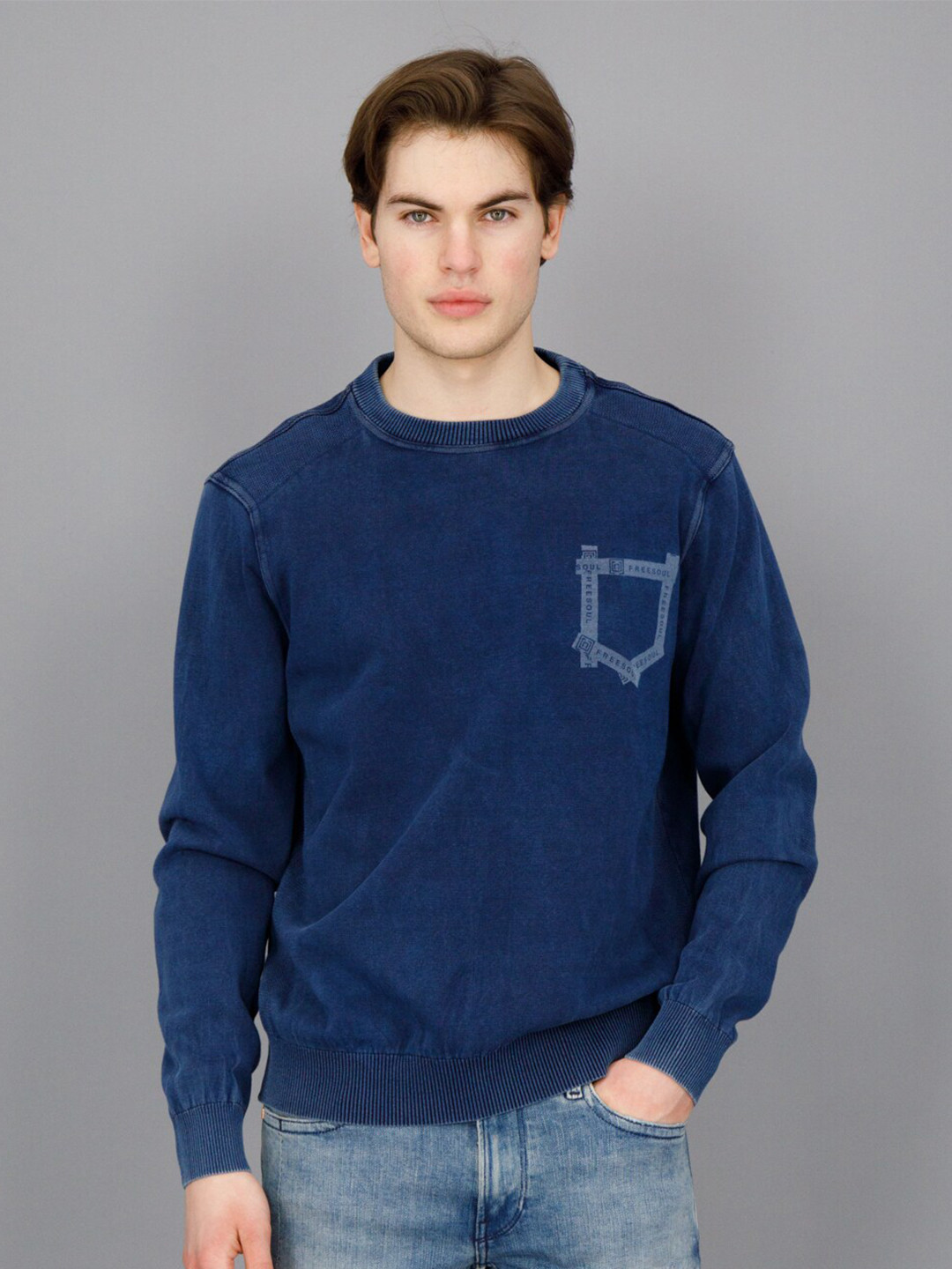 

FREESOUL Round Neck Pullover, Blue