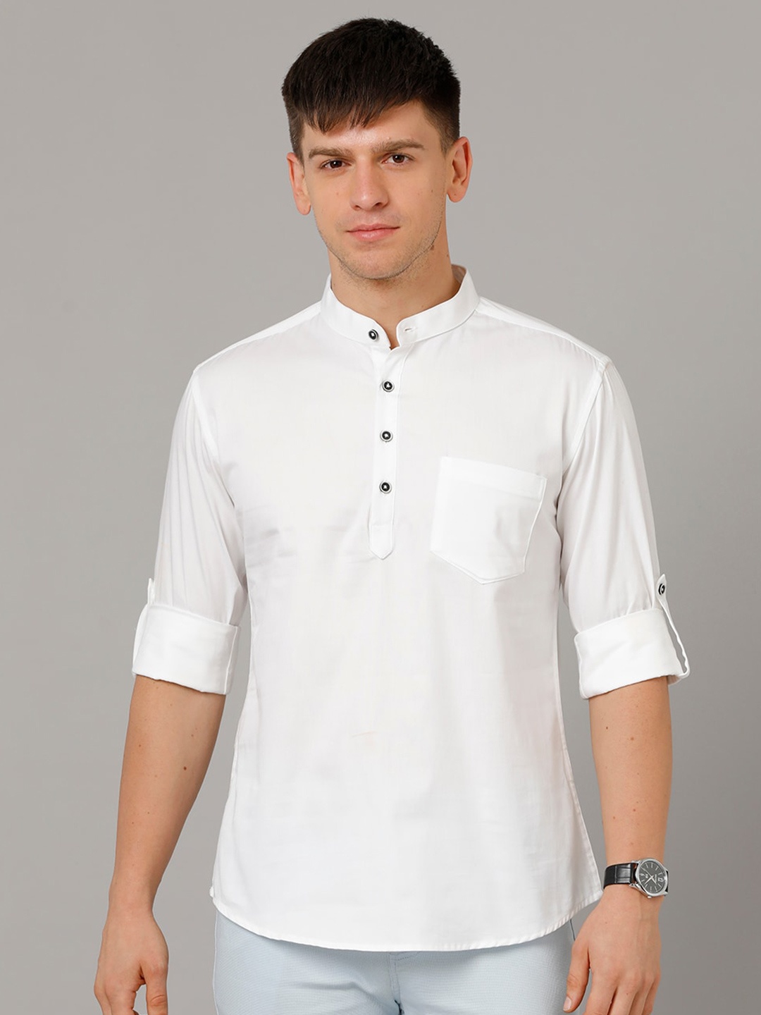 

YOVISH Comfort Mandarin Collar Cotton Casual Shirt, White