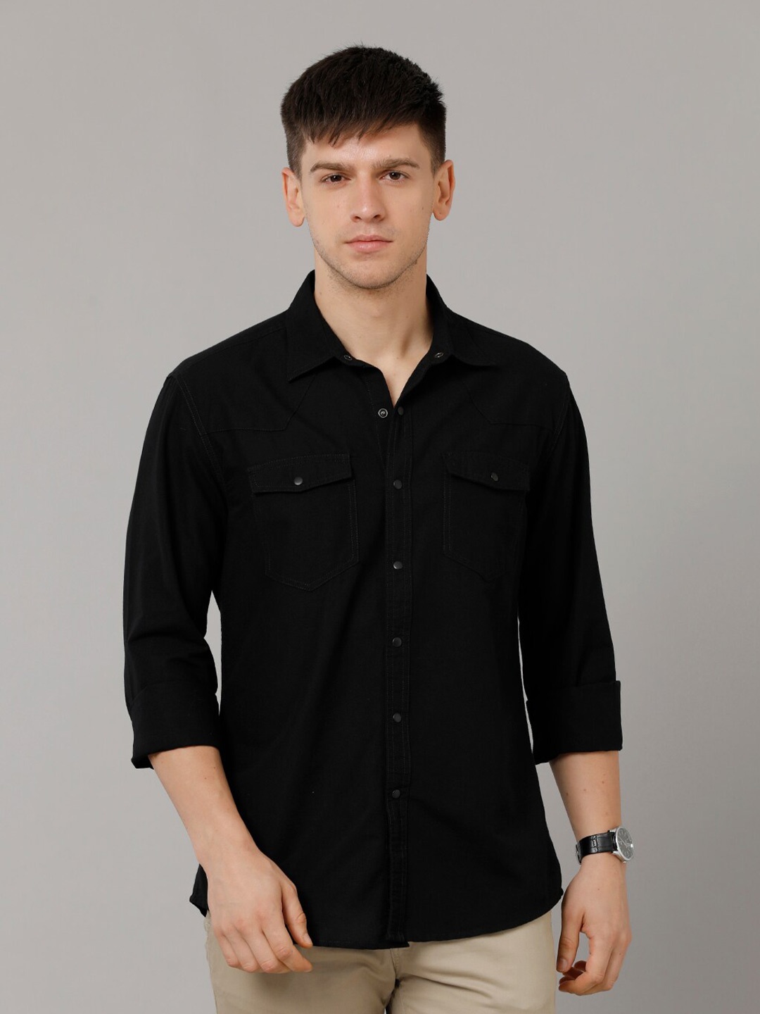 

YOVISH Spread Collar Comfort Opaque Casual Shirt, Black