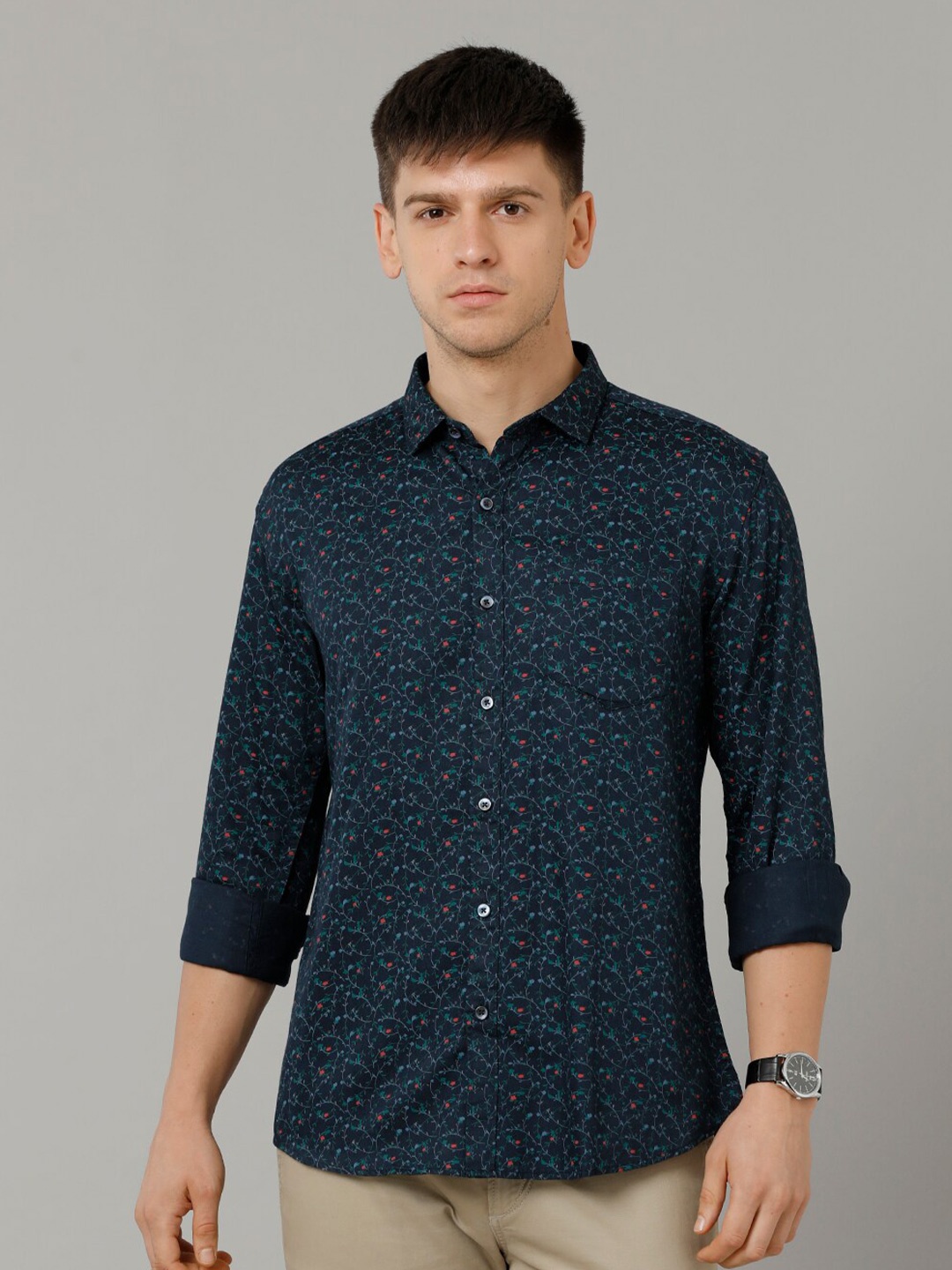 

YOVISH Men Navy Blue Comfort Floral Opaque Printed Casual Shirt