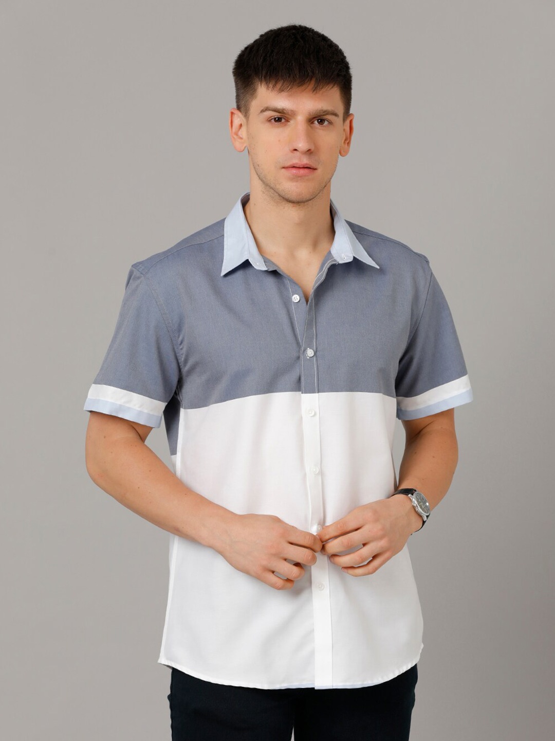 

YOVISH Comfort Opaque Colourblocked Casual Shirt, White
