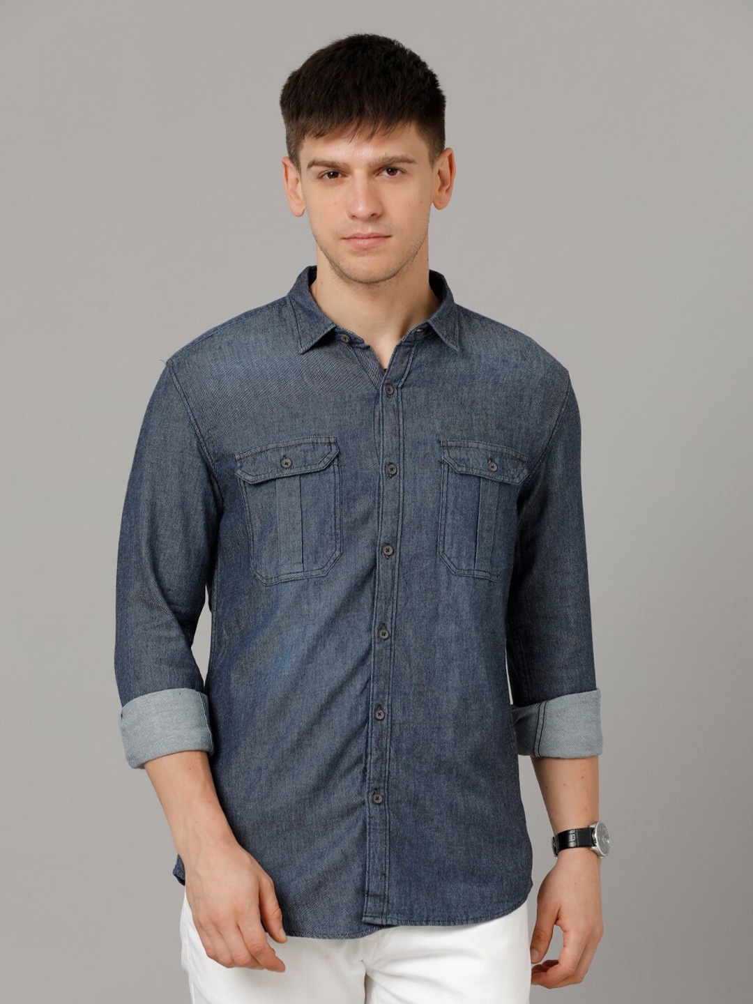 

YOVISH Spread Collar Comfort Faded Opaque Casual Shirt, Blue