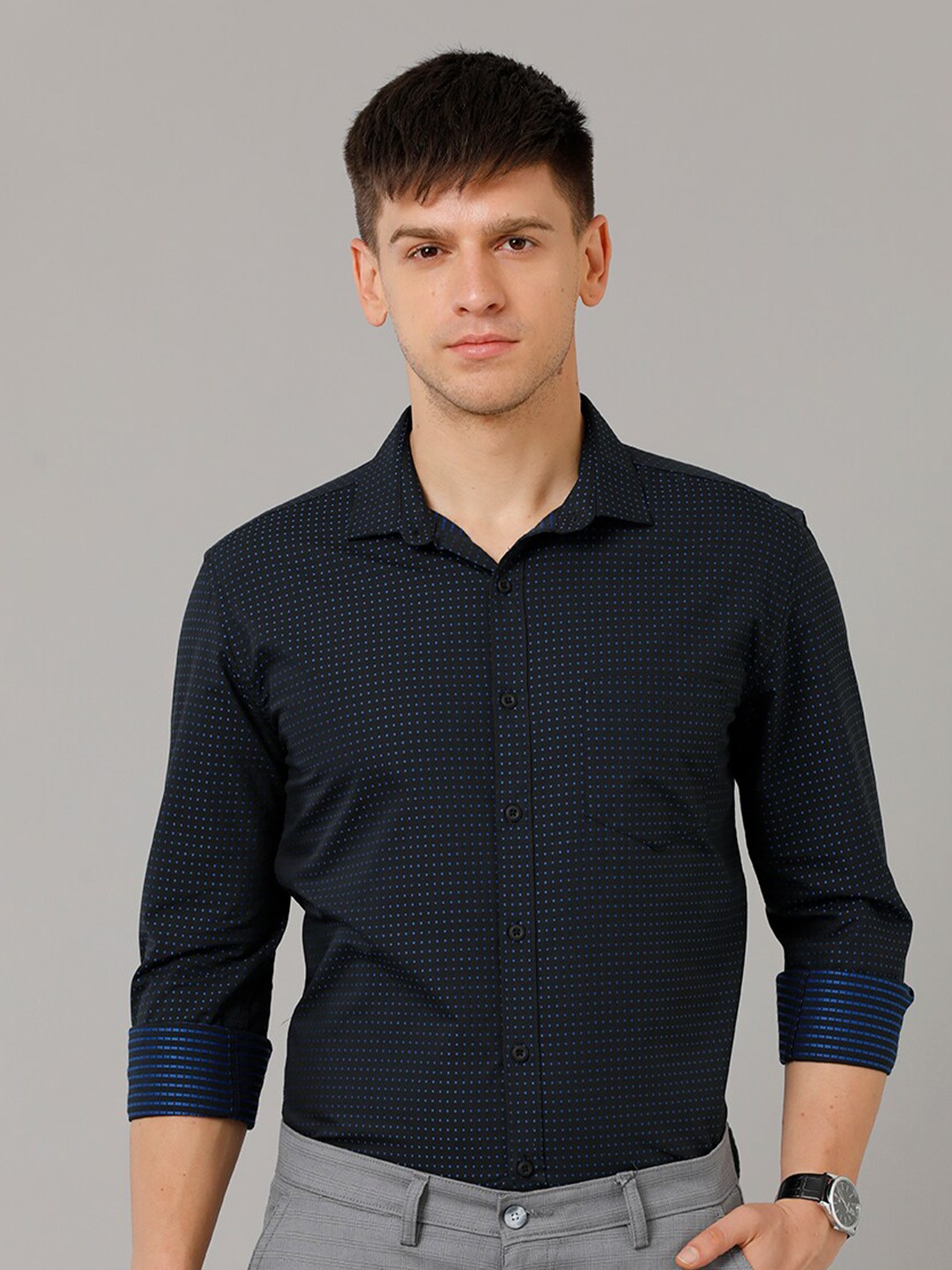 

YOVISH Men Navy Blue Comfort Opaque Checked Party Shirt