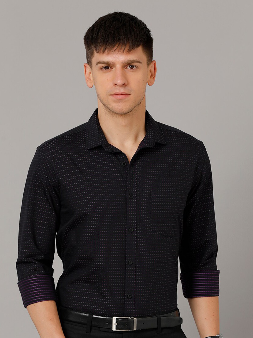

YOVISH Geometric Printed Comfort Opaque Party Shirt, Black