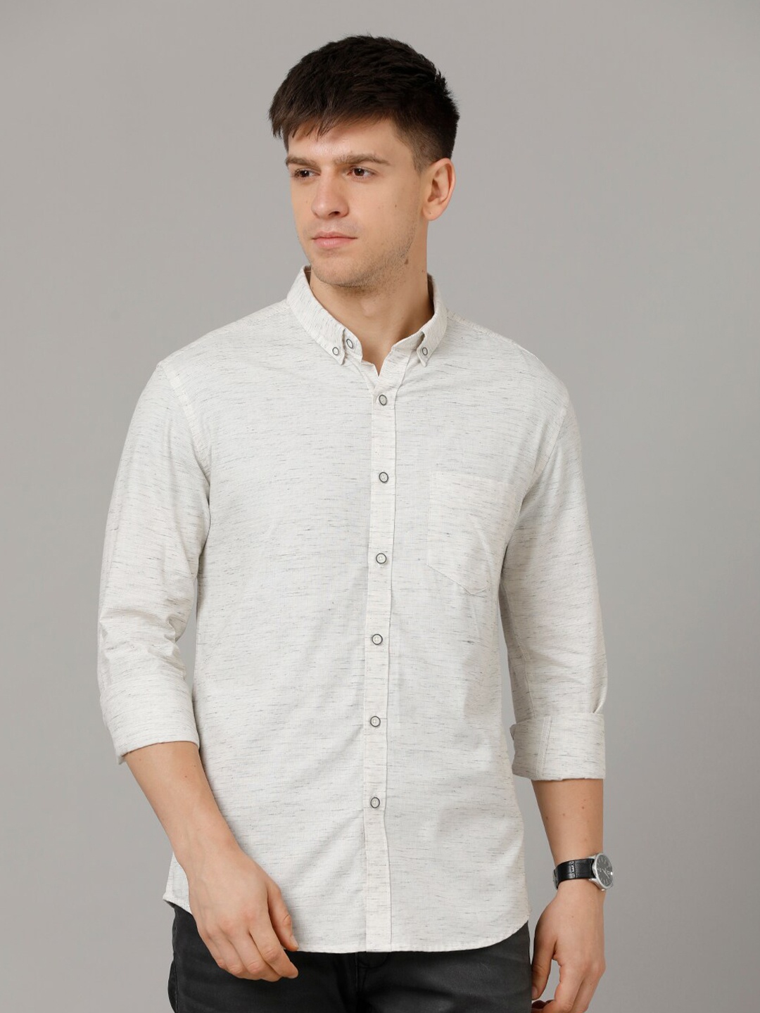 

YOVISH Button Down Collar Comfort Opaque Casual Shirt, Off white