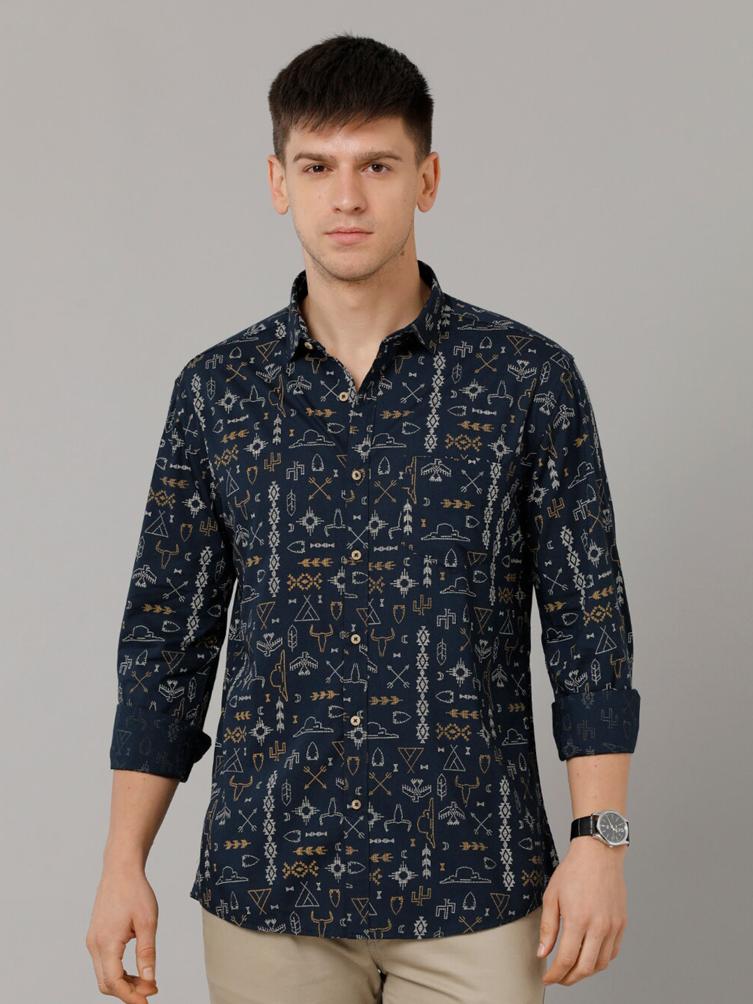 

YOVISH Men Navy Blue Comfort Floral Opaque Printed Casual Shirt