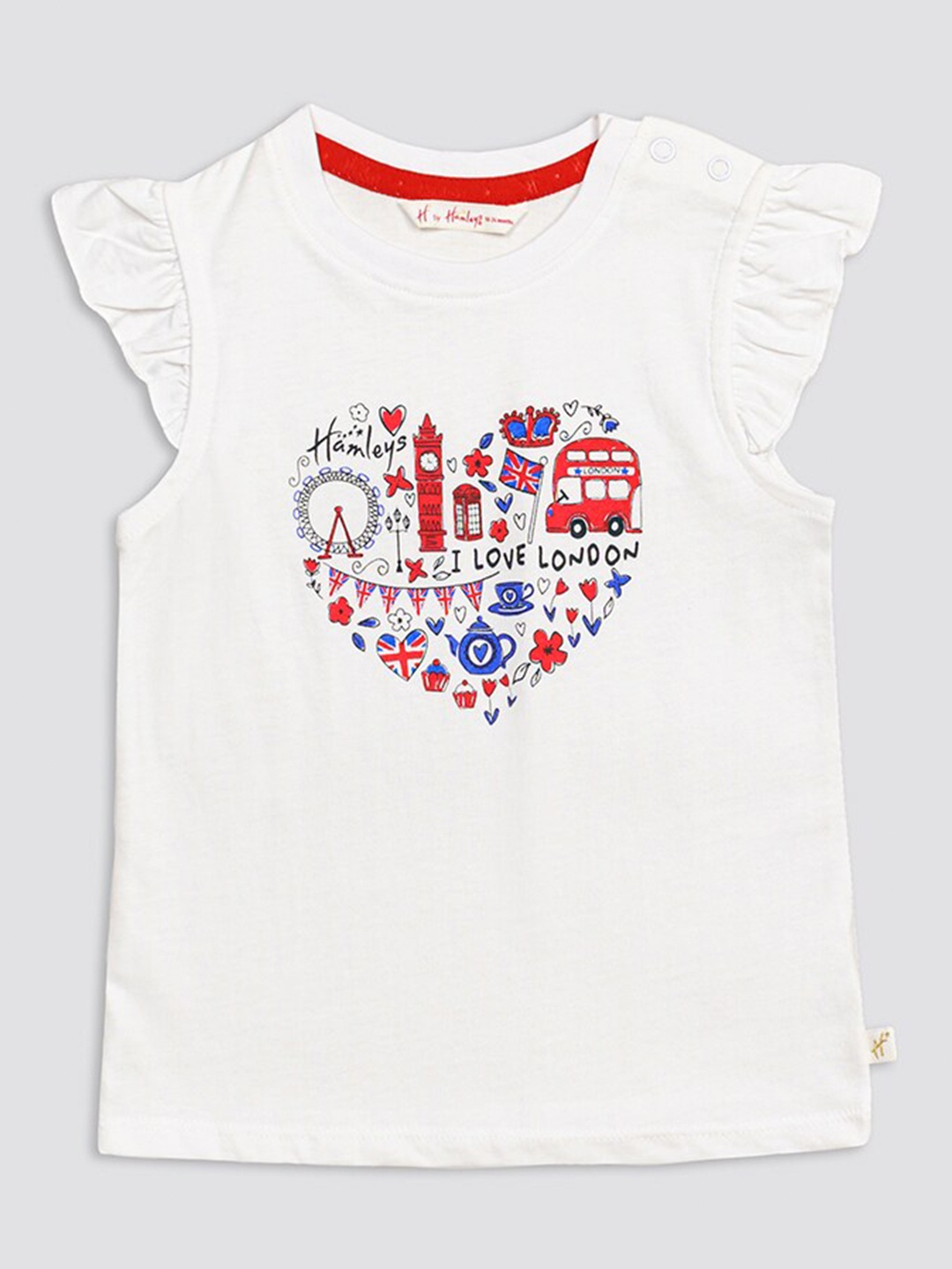 

H By Hamleys Girls Conversational Printed Cap Sleeves T-shirt, White
