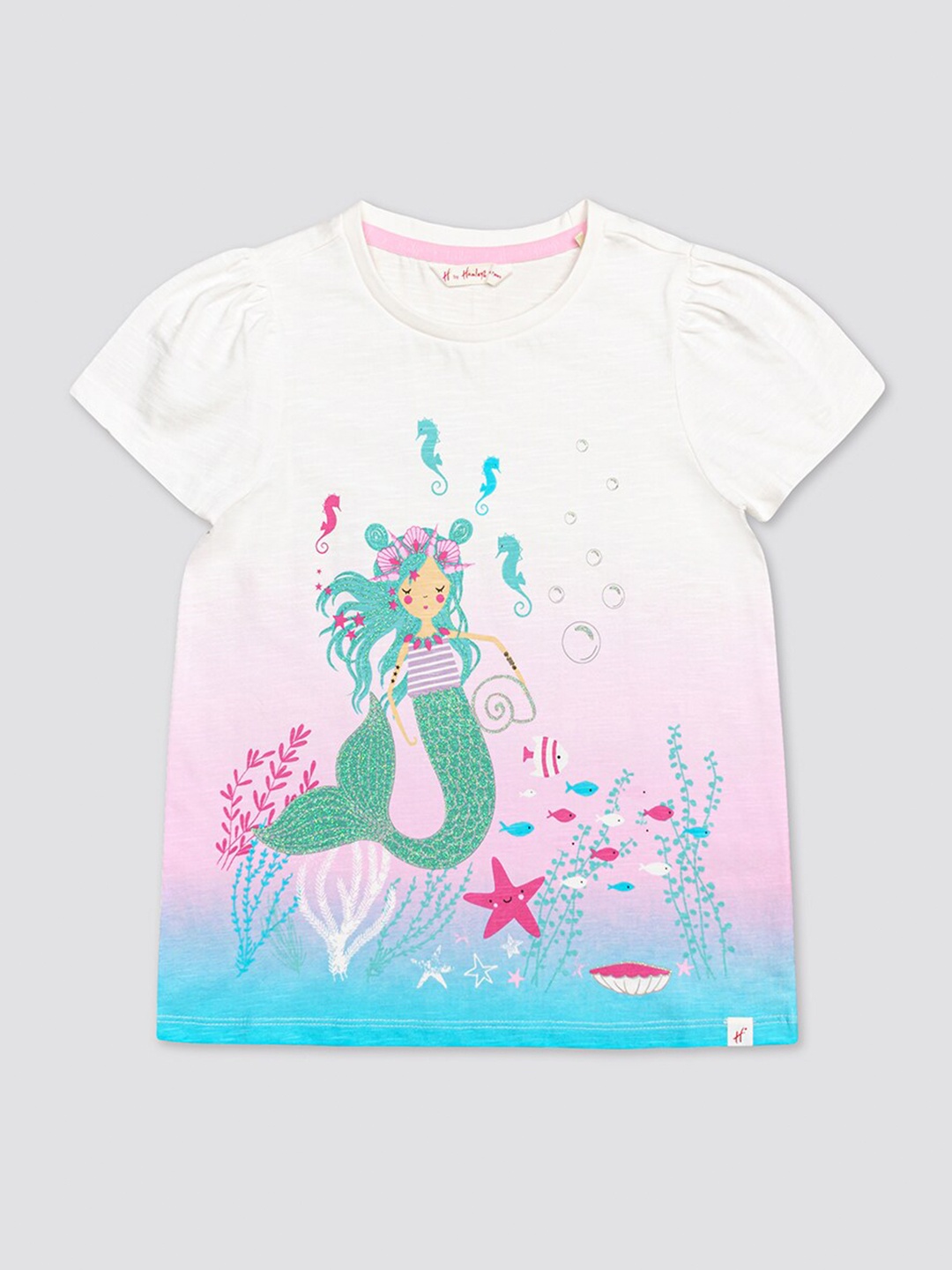 

H By Hamleys Girls Graphic Printed Round Neck Cotton T-shirt, White