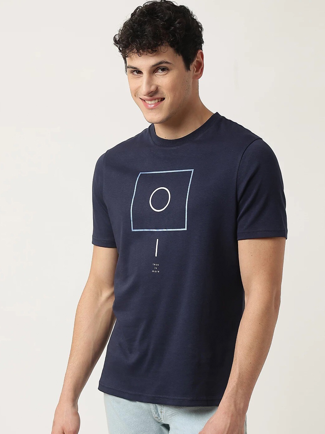 

Marks & Spencer Geometric Printed Round Neck Cotton Regular T-shirt, Navy blue
