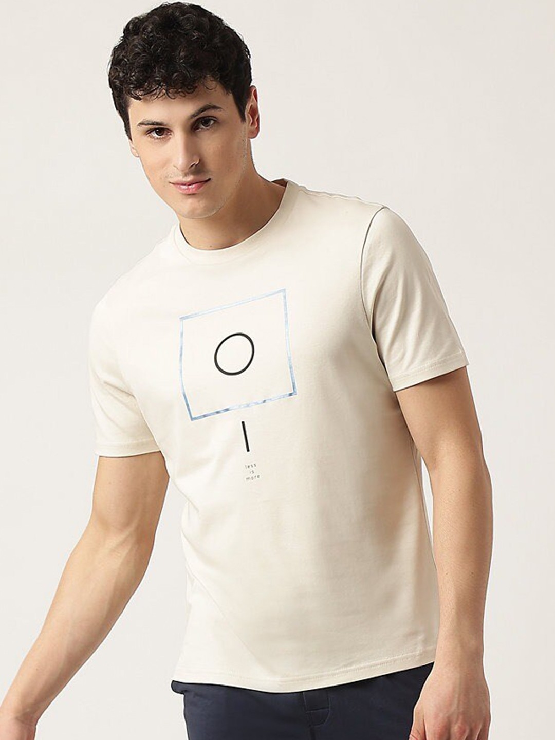 

Marks & Spencer Geometric Printed Round Neck Cotton Regular T-shirt, Beige